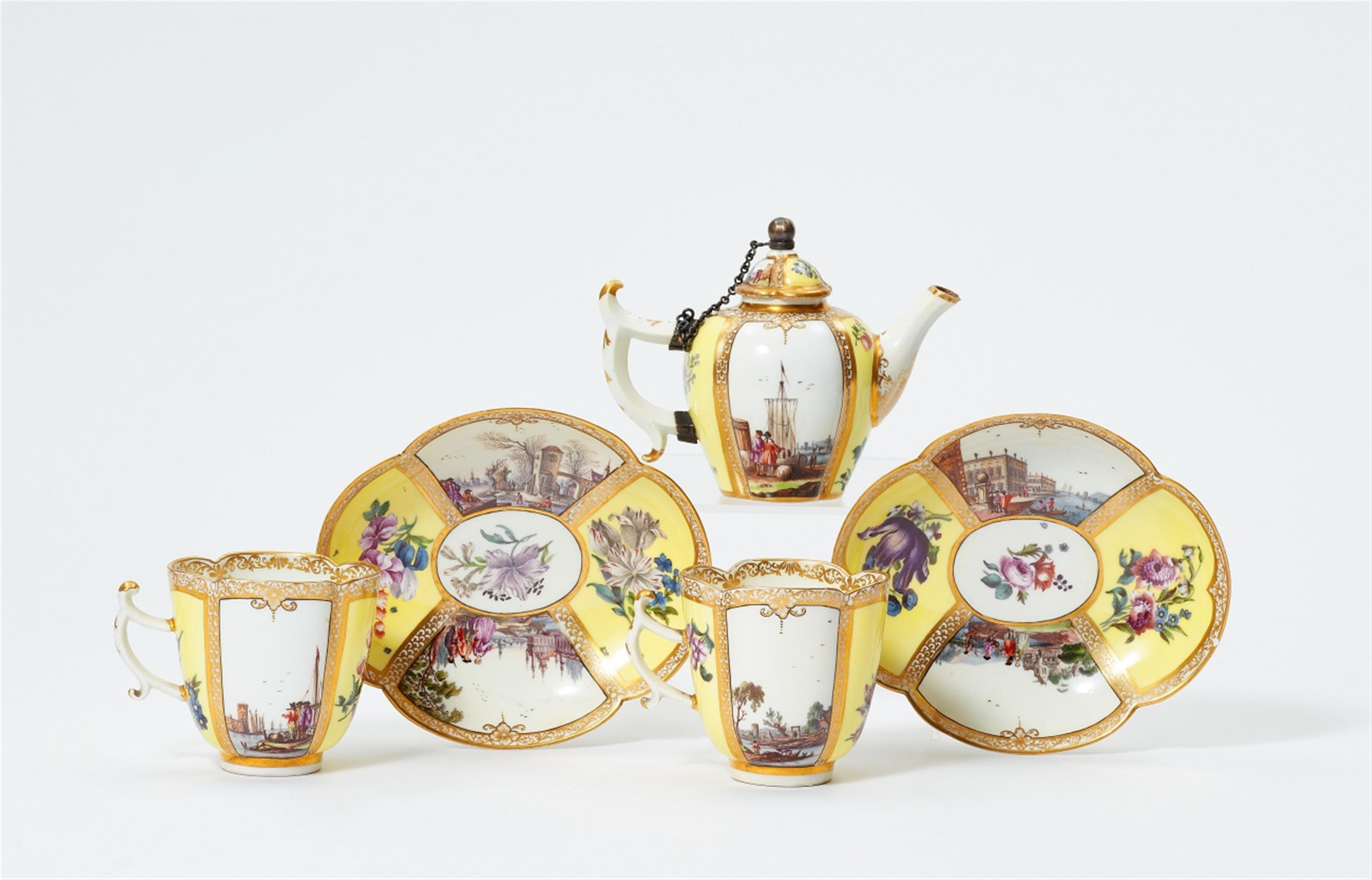 Five items of Meissen porcelain from a service with yellow ground and water landscapes - image-1