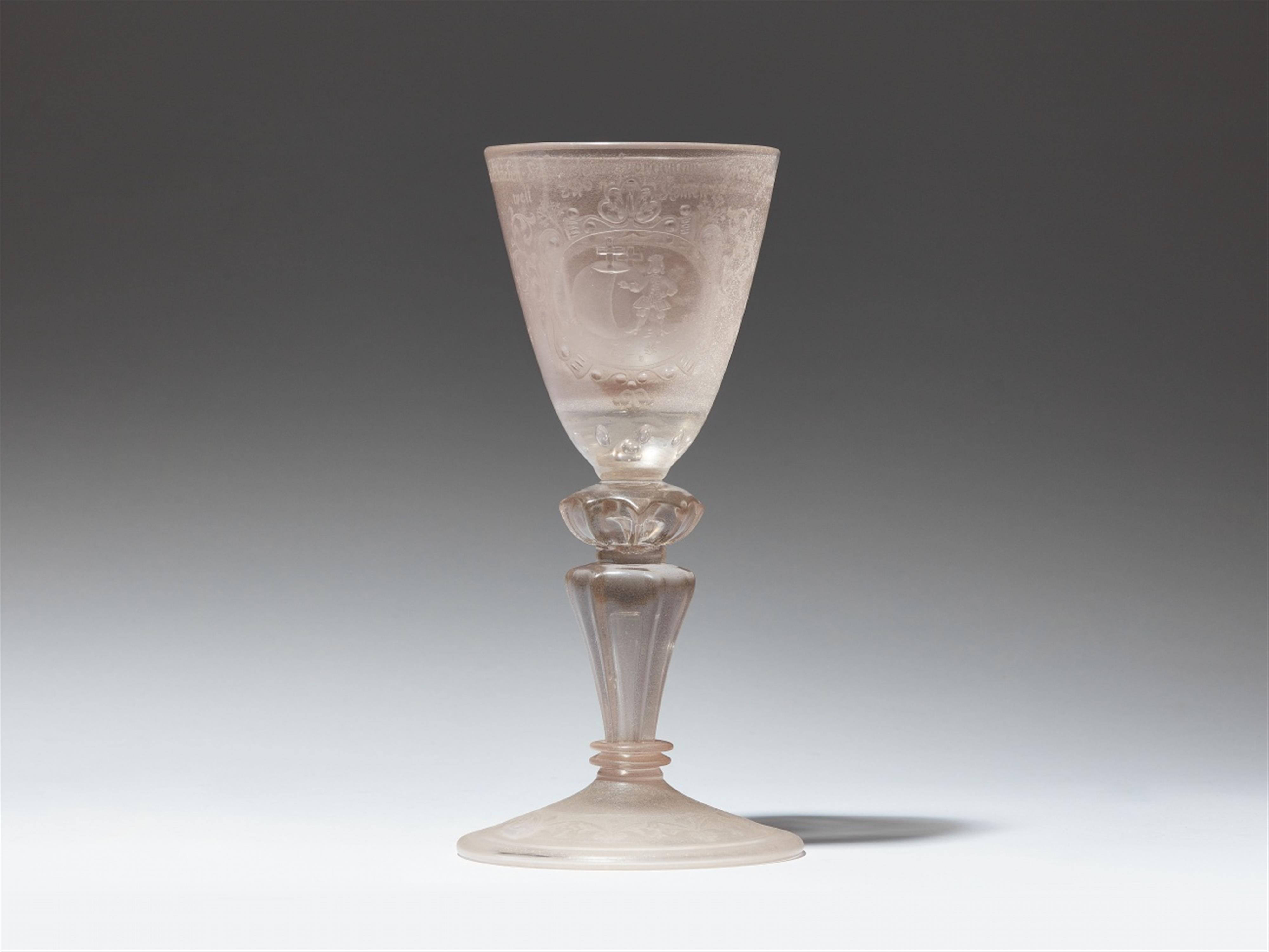 A Thuringian glass goblet with a comical inscription - image-1