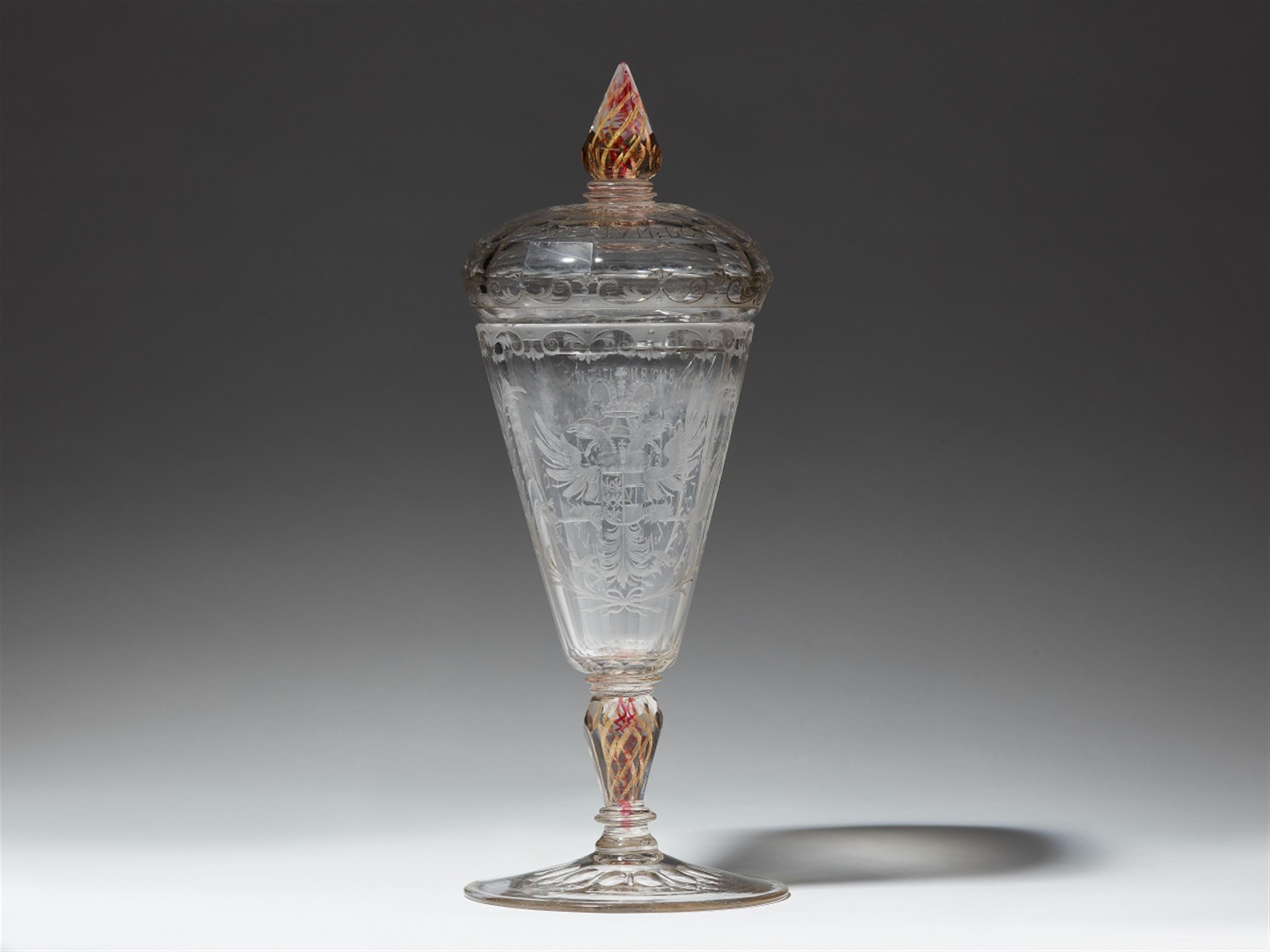 An important dated Lower Silesian glass goblet and cover with the imperial eagle - image-2