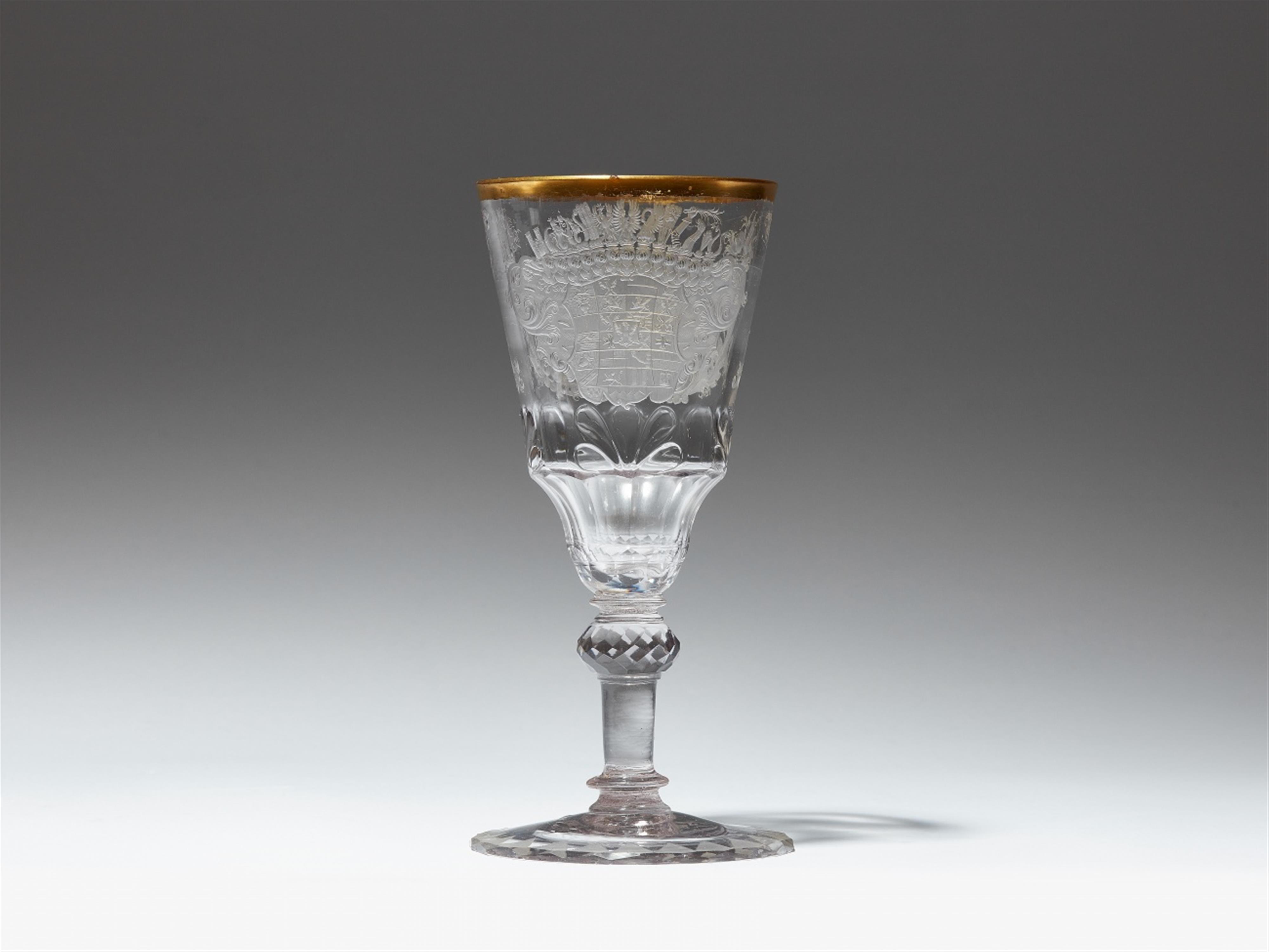 A Silesian glass goblet with the Ansbach coat of arms and a stag hunt - image-1
