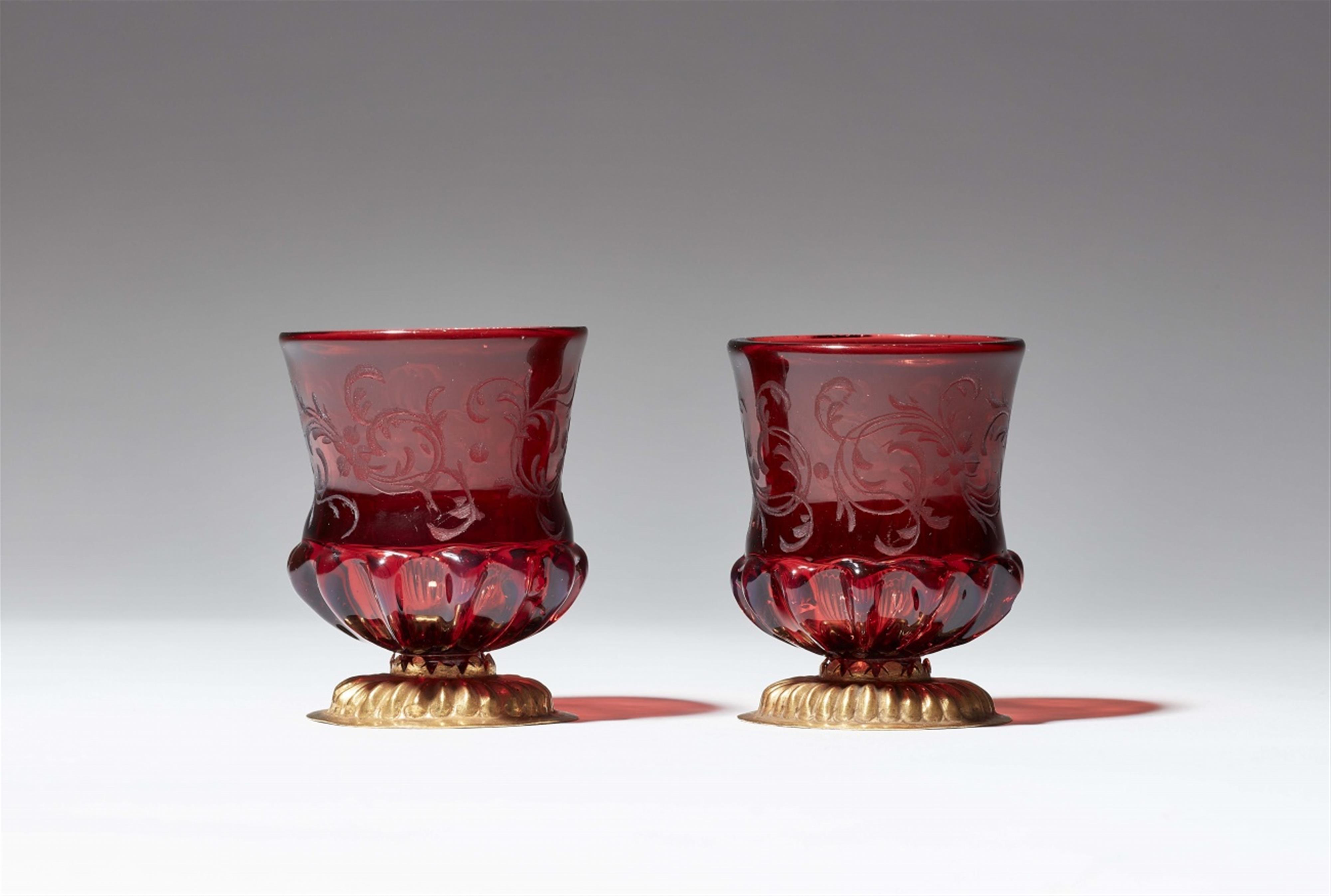 A pair of Bohemian ruby glass beakers - image-1