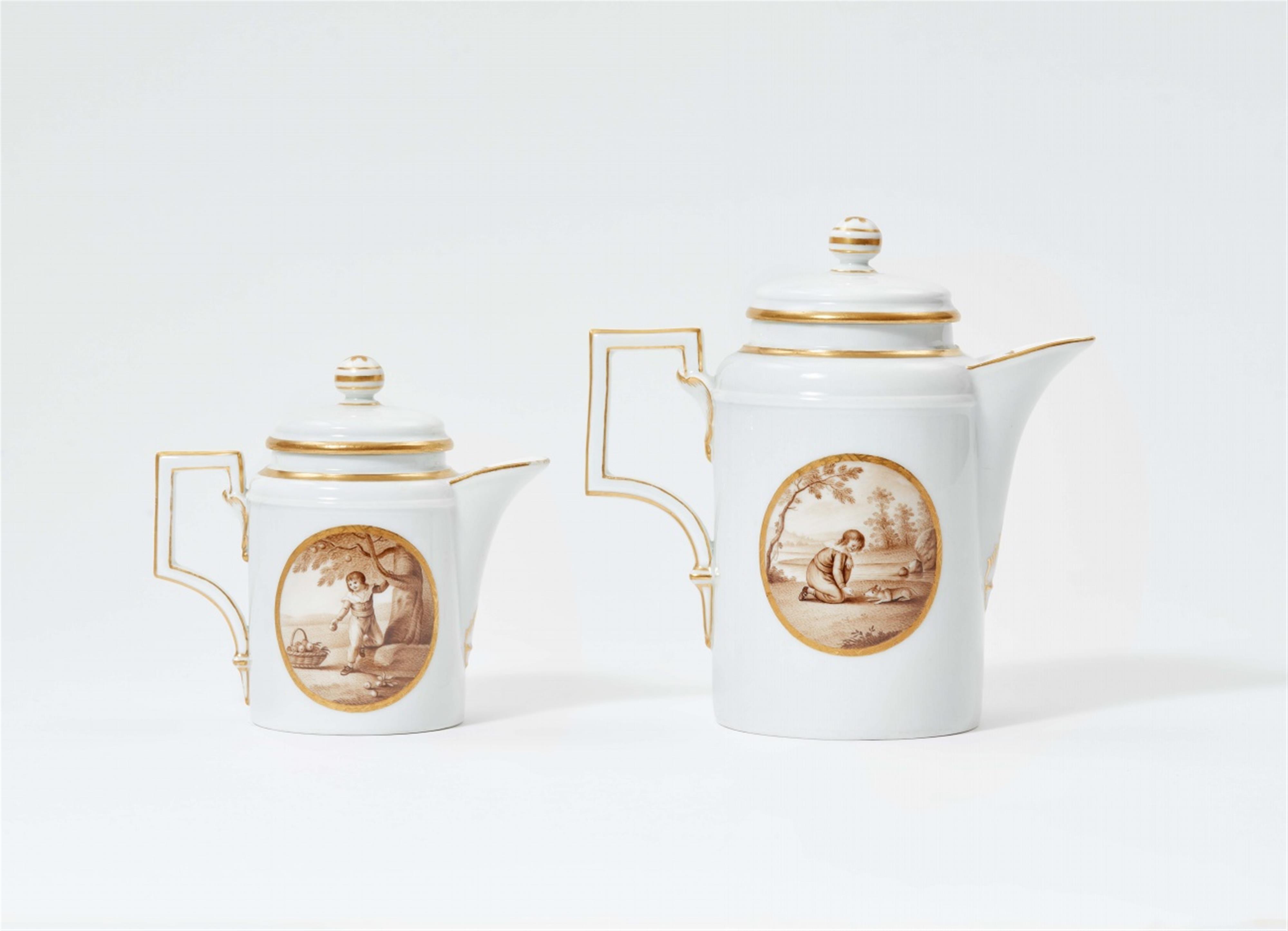 A Berlin KPM porcelain coffee pot and a milk jug with children at play - image-2