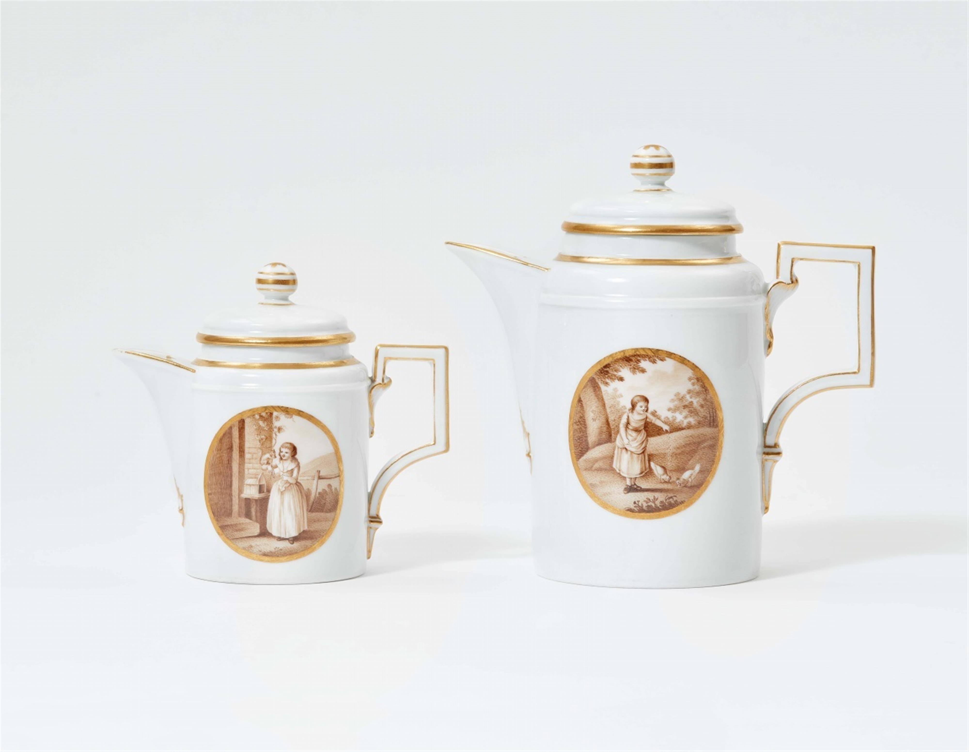 A Berlin KPM porcelain coffee pot and a milk jug with children at play - image-1