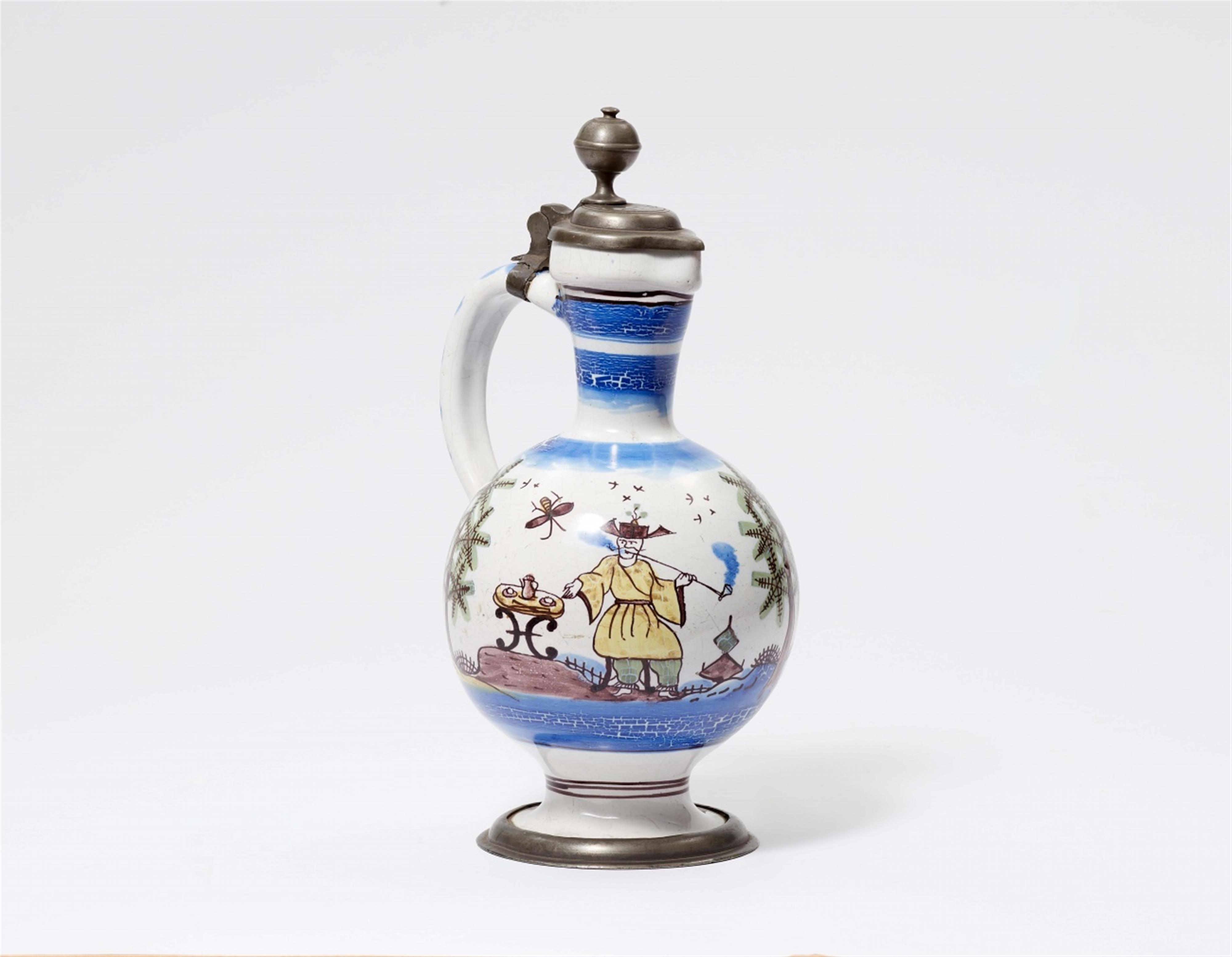 A Hanau faience pitcher with Chinoiserie decor - image-1