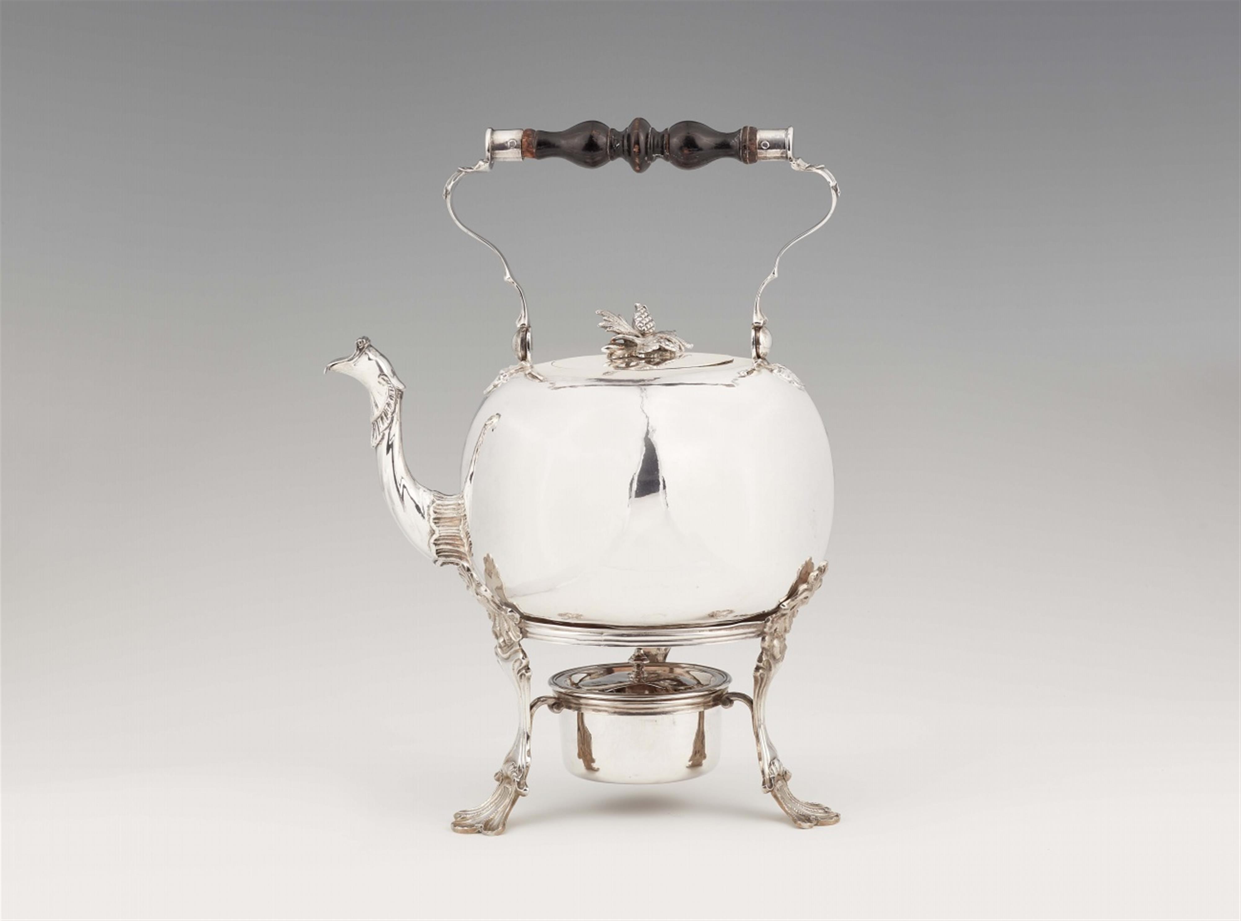 A large Augsburg silver tea kettle and rechaud - image-1