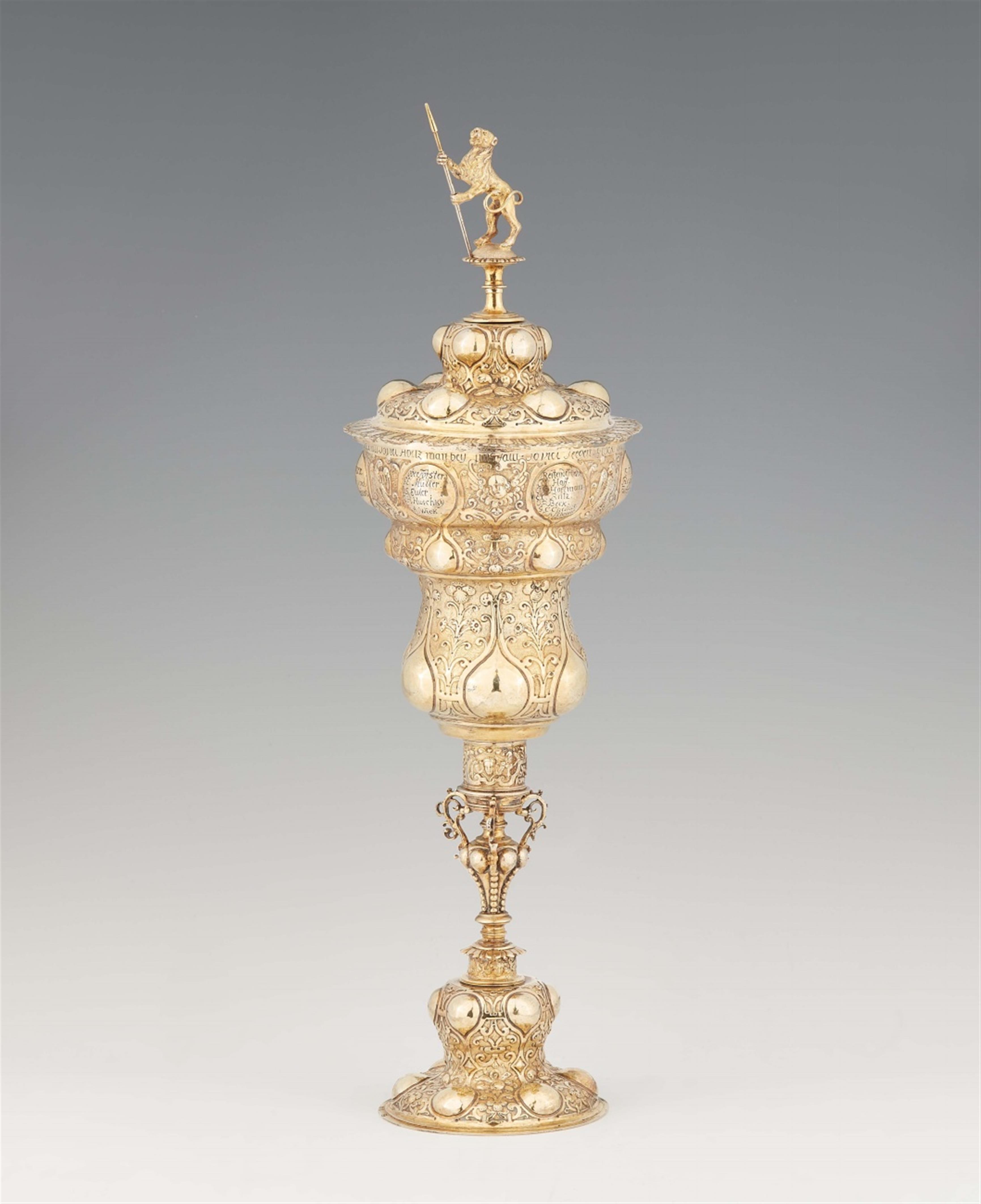 A rare Heilbronn silver gilt columbine cup and cover - image-1