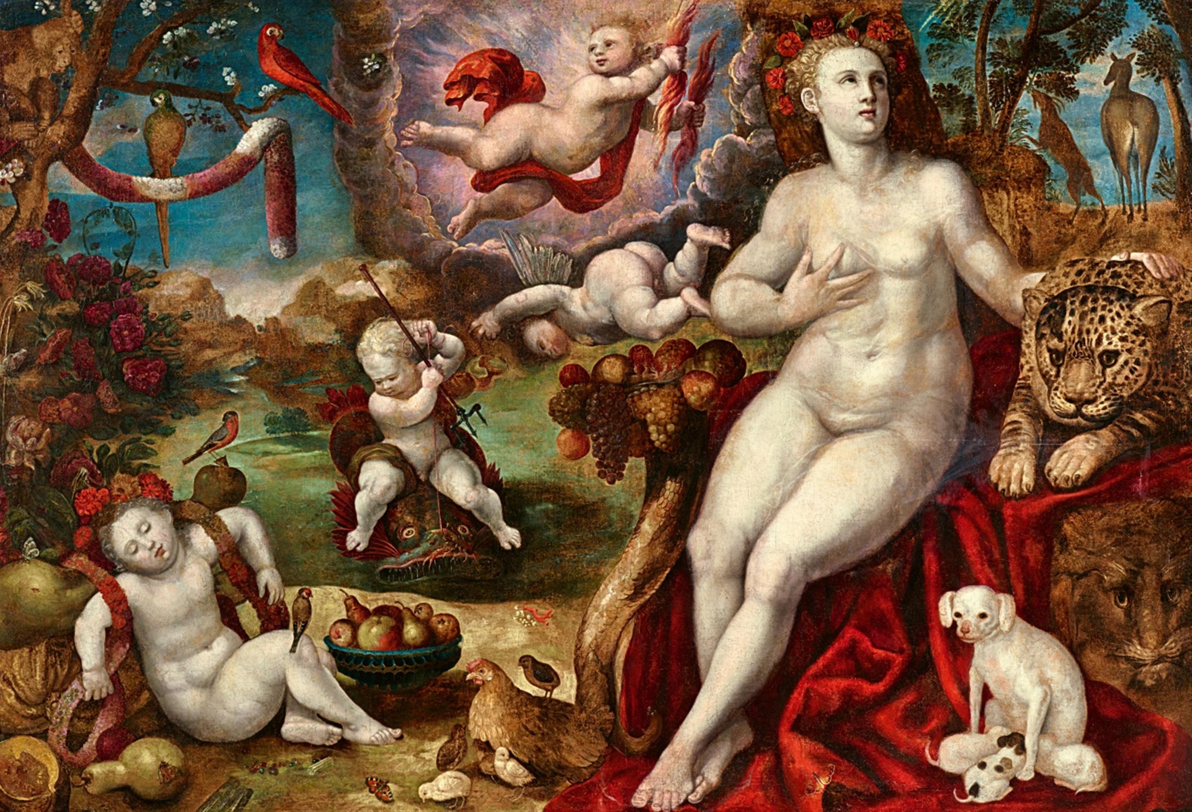 Norditalienischer Meister spätes 16. Jahrhundert - Allegorie des Überflusses als Alma Mater, mit einer Darstellung der vier Elemente - image-1