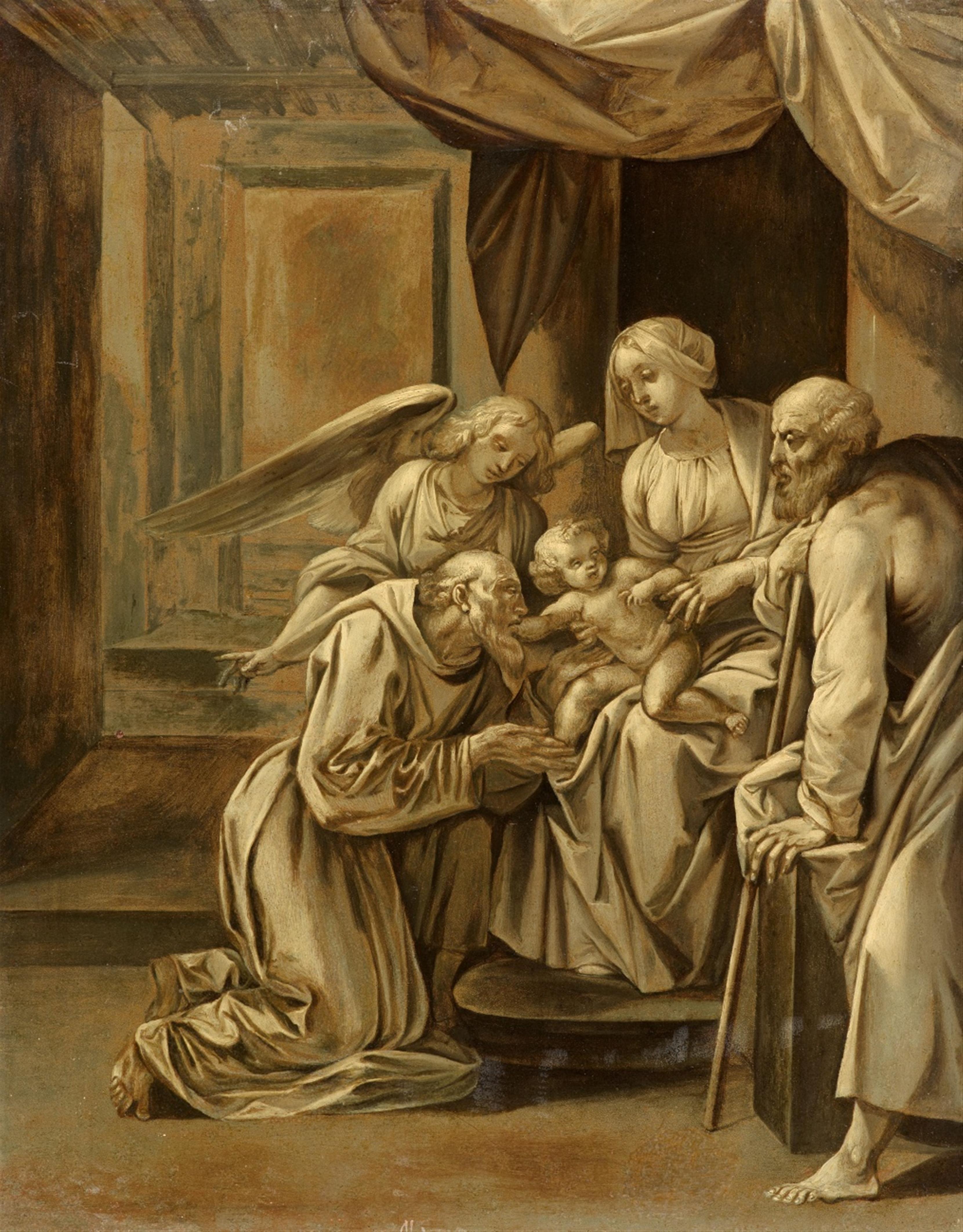 Giuseppe Cesari, gen. Il Cavaliere D'Arpino - Die Heilige Familie angebetet von dem Heiligen Franziscus und einem Engel - image-1