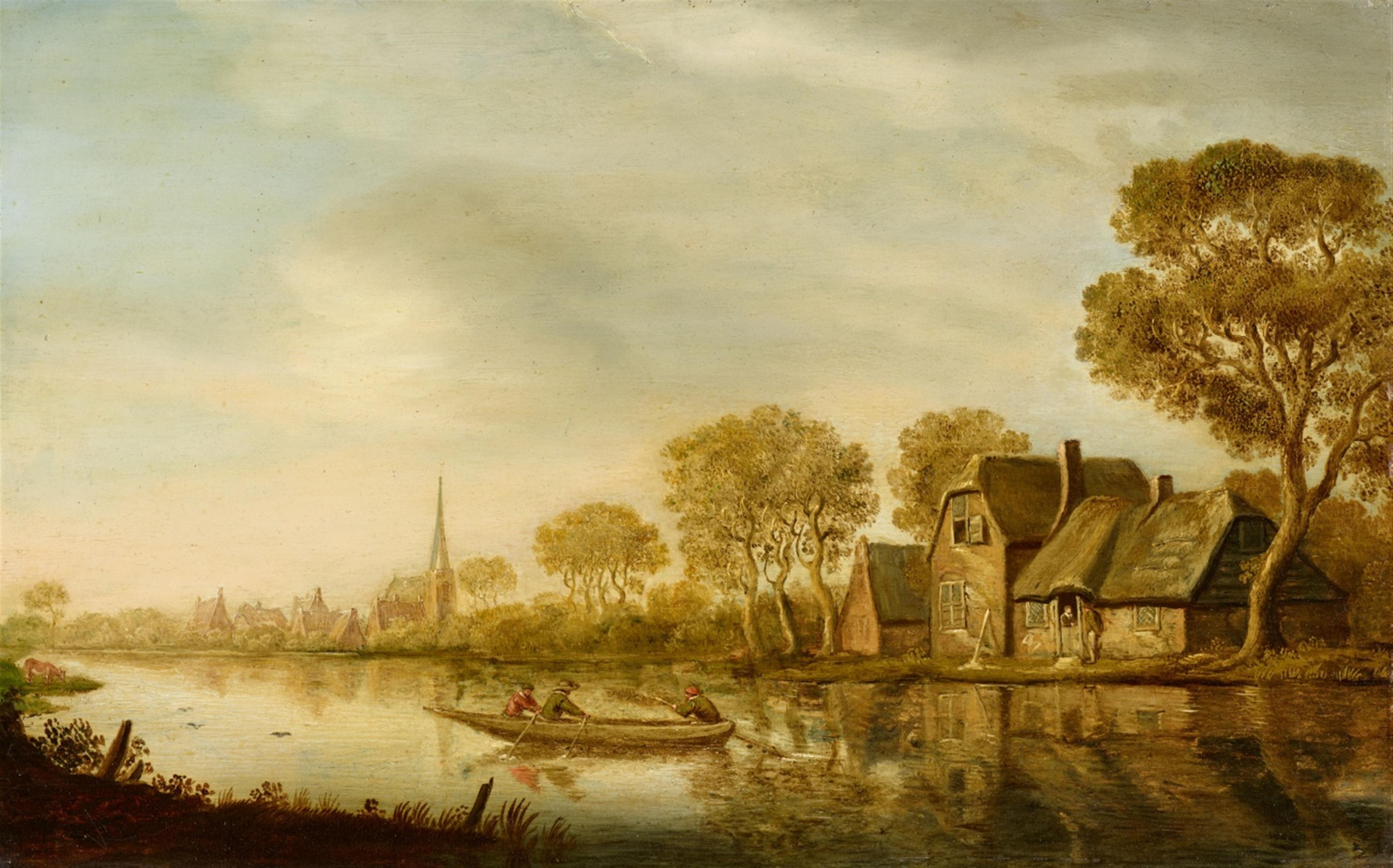 Pieter de Neyn - Rowing Boat in a River Landscape - image-1