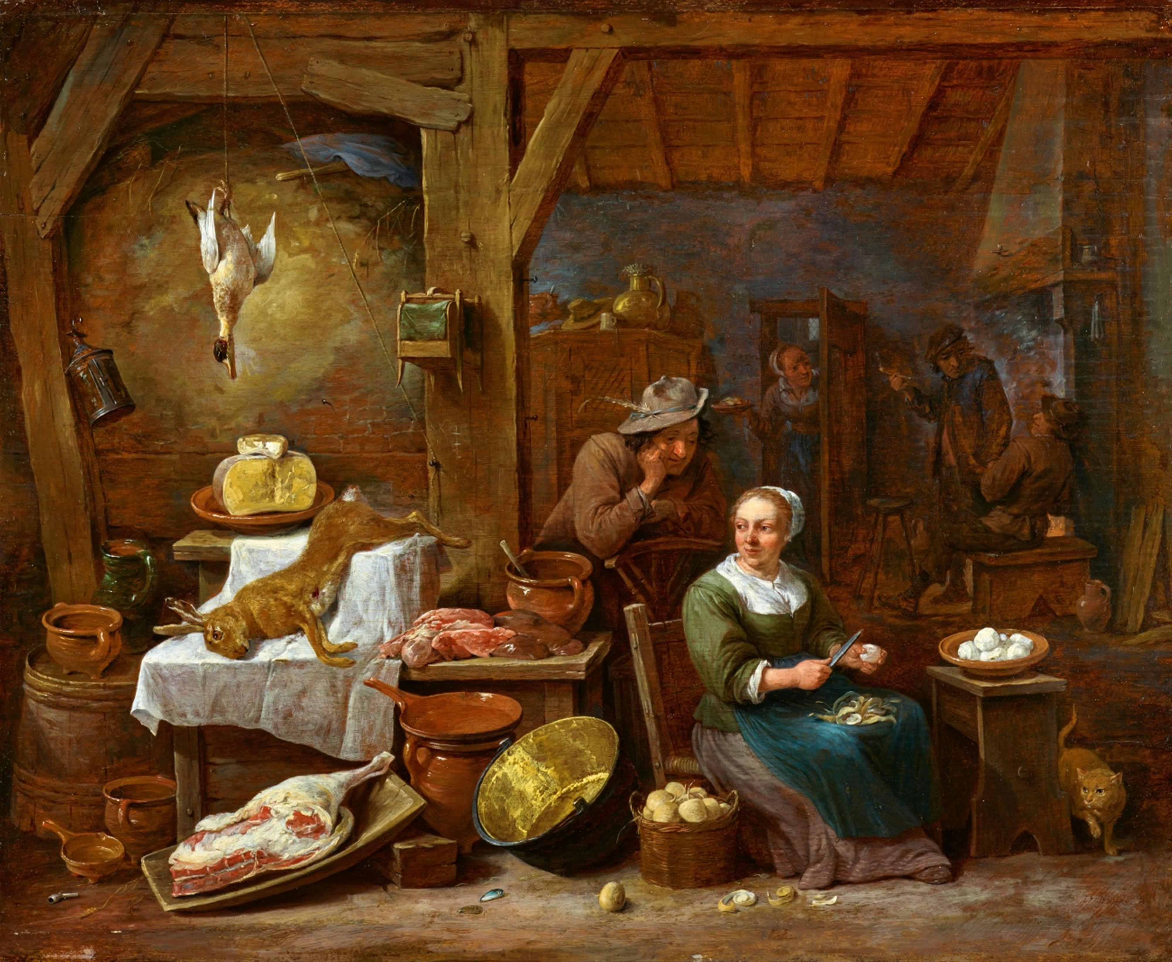 David Teniers the Younger - Rustic Kitchen Still Life with a Couple - image-1