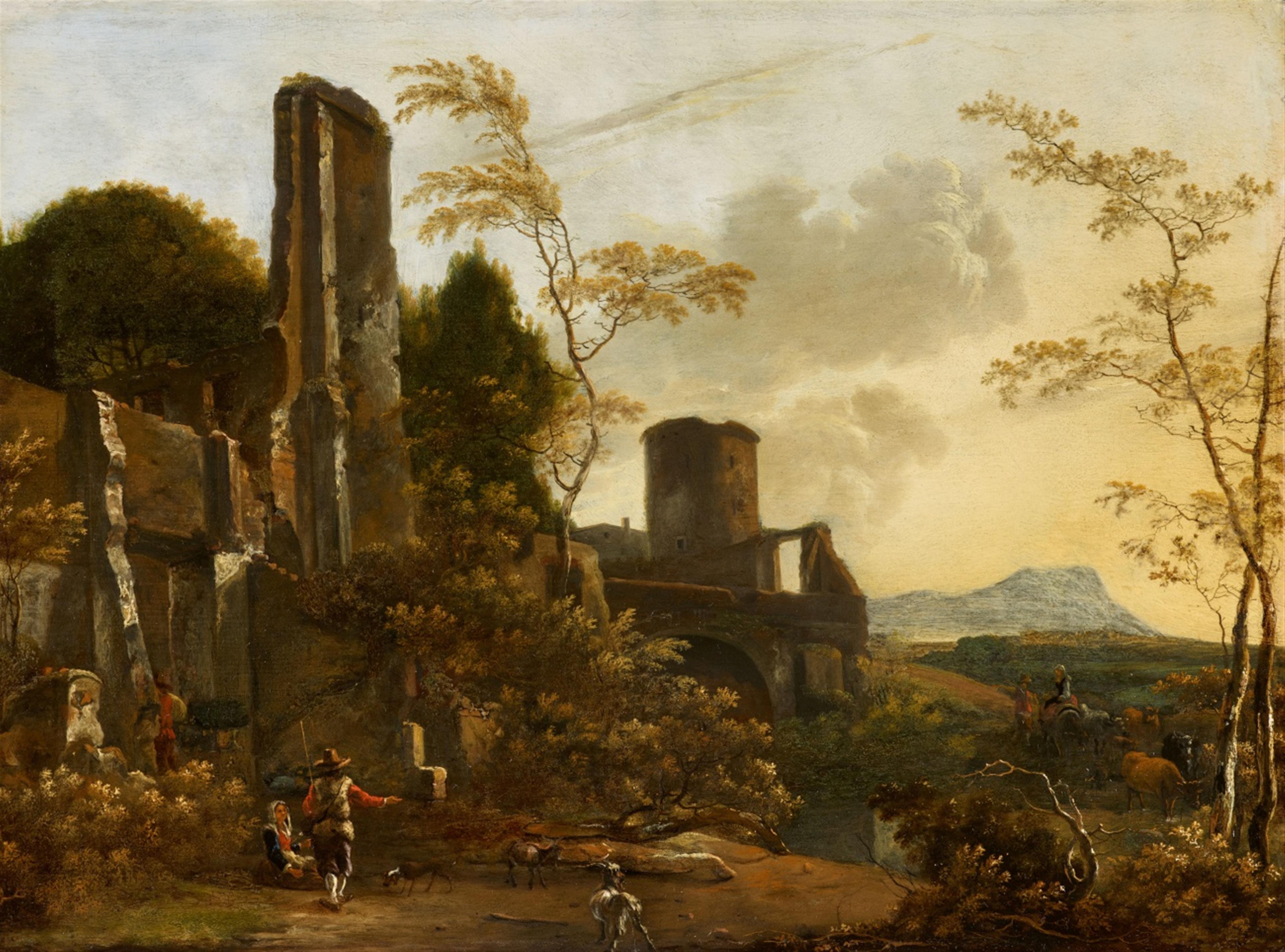 Adam Pynacker - Shepherds in a Southern Landscape with Ruins - image-1