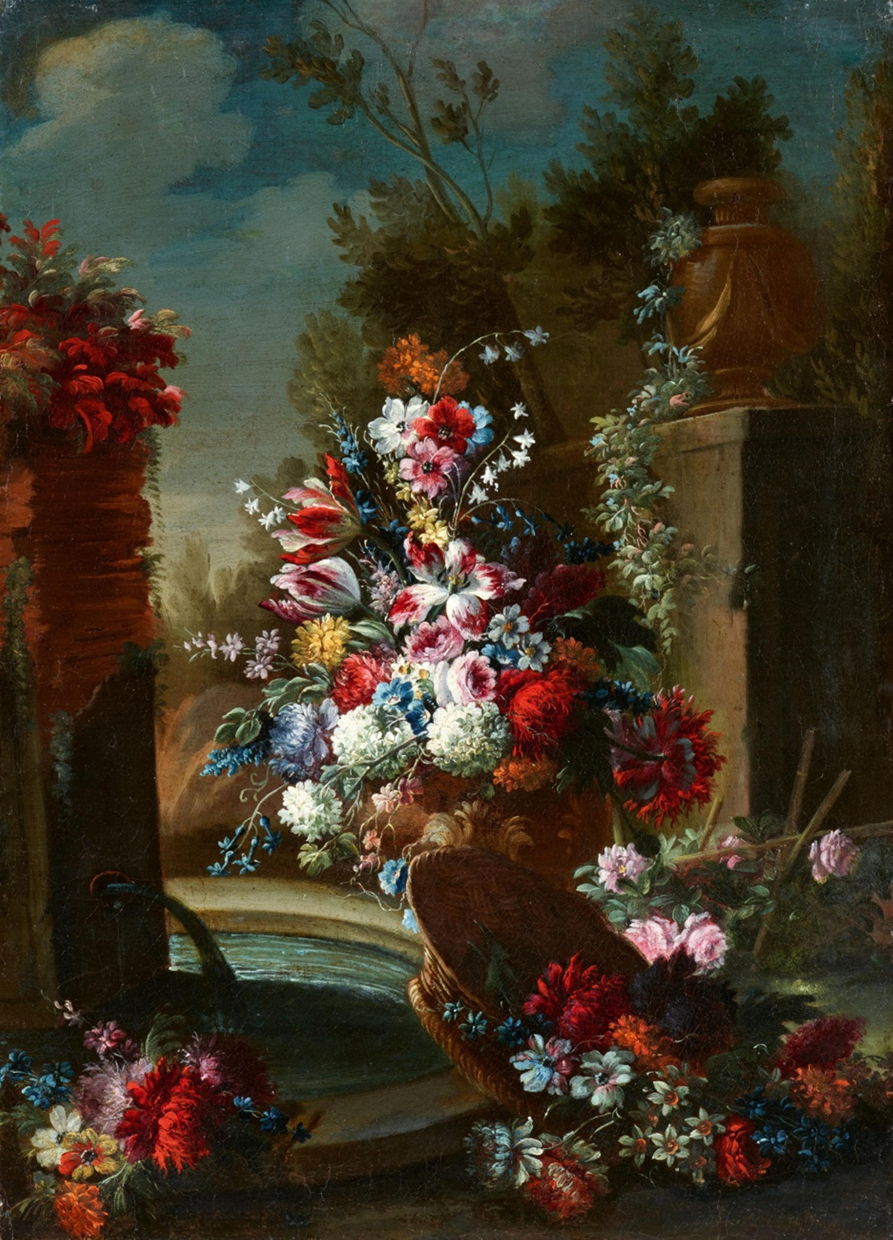 Gasparo Lopez - Zwei Blumenstillleben vor Landschaft - image-1