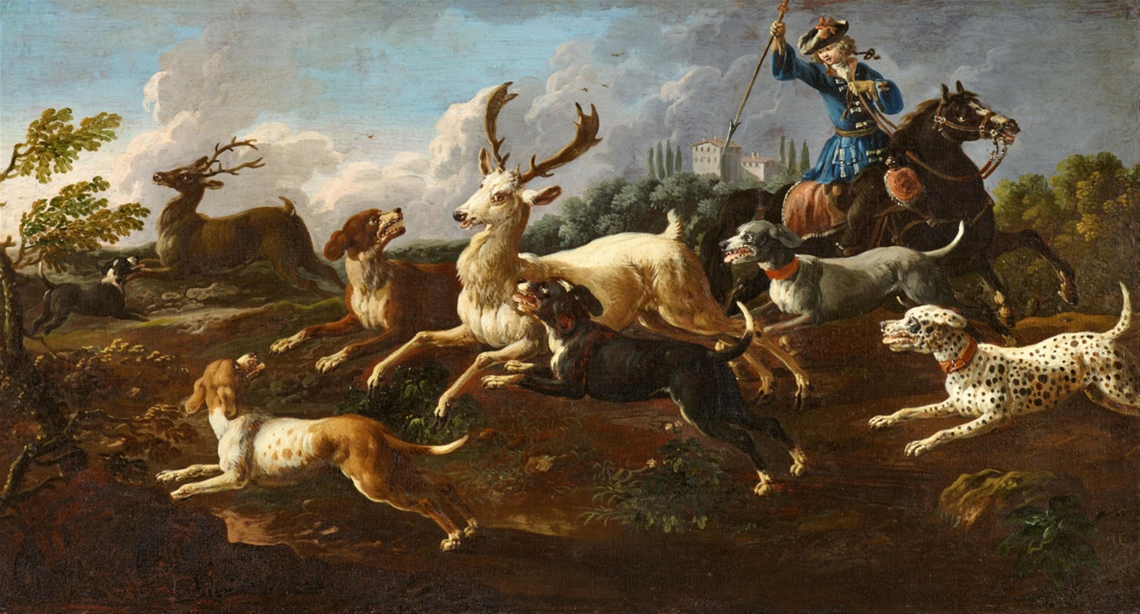 Philipp Peter Roos, gen. Rosa da Tivoli - Jagd auf Weißwild
Hunde, die einen Stier jagen
Schäfer mit Herde, einem Lamm und einem Pferd
Herden mit einem ruhenden Schäfer - image-1