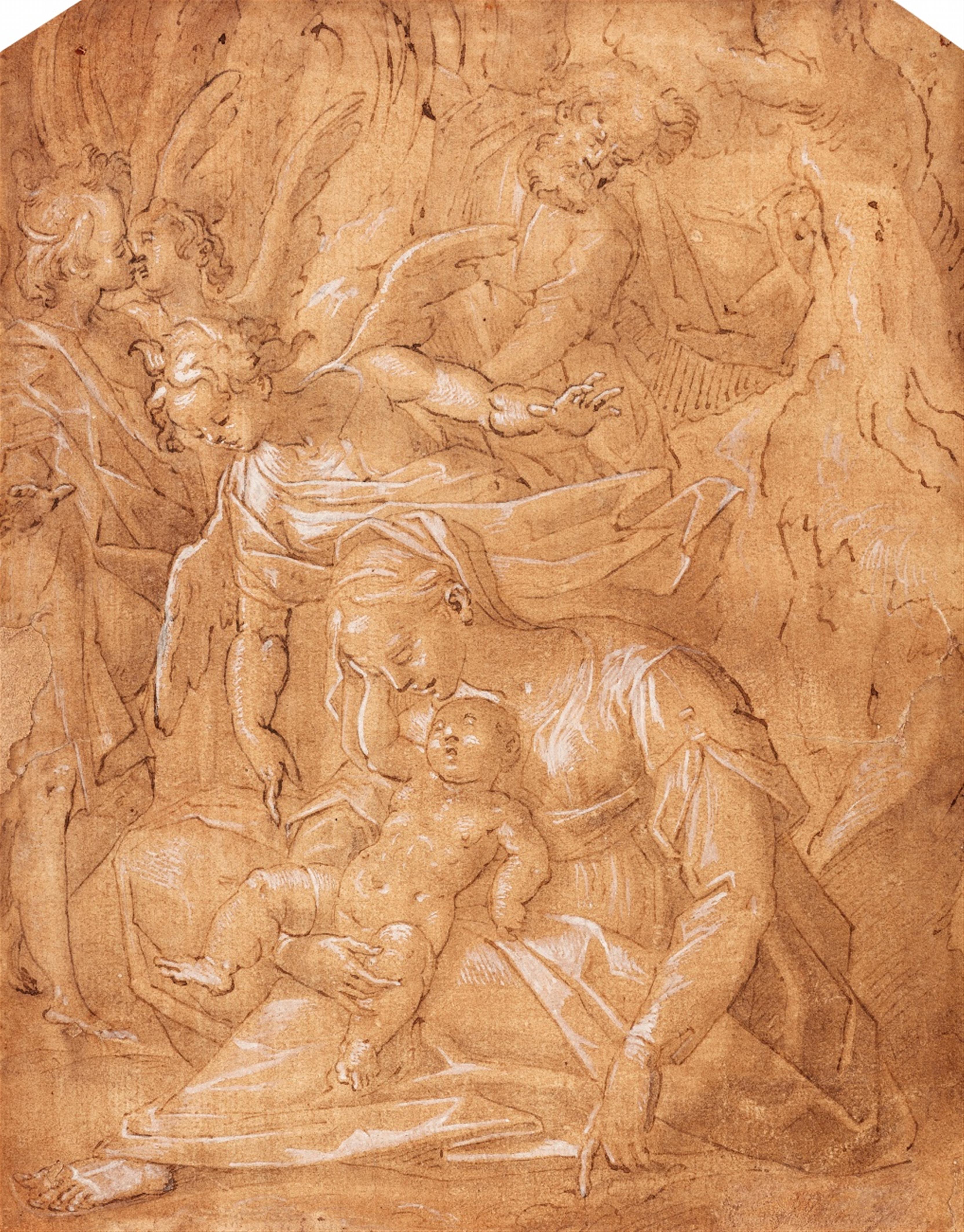 Italienischer Meister um 1600 - Maria mit dem Kind von Engeln umgeben - image-1