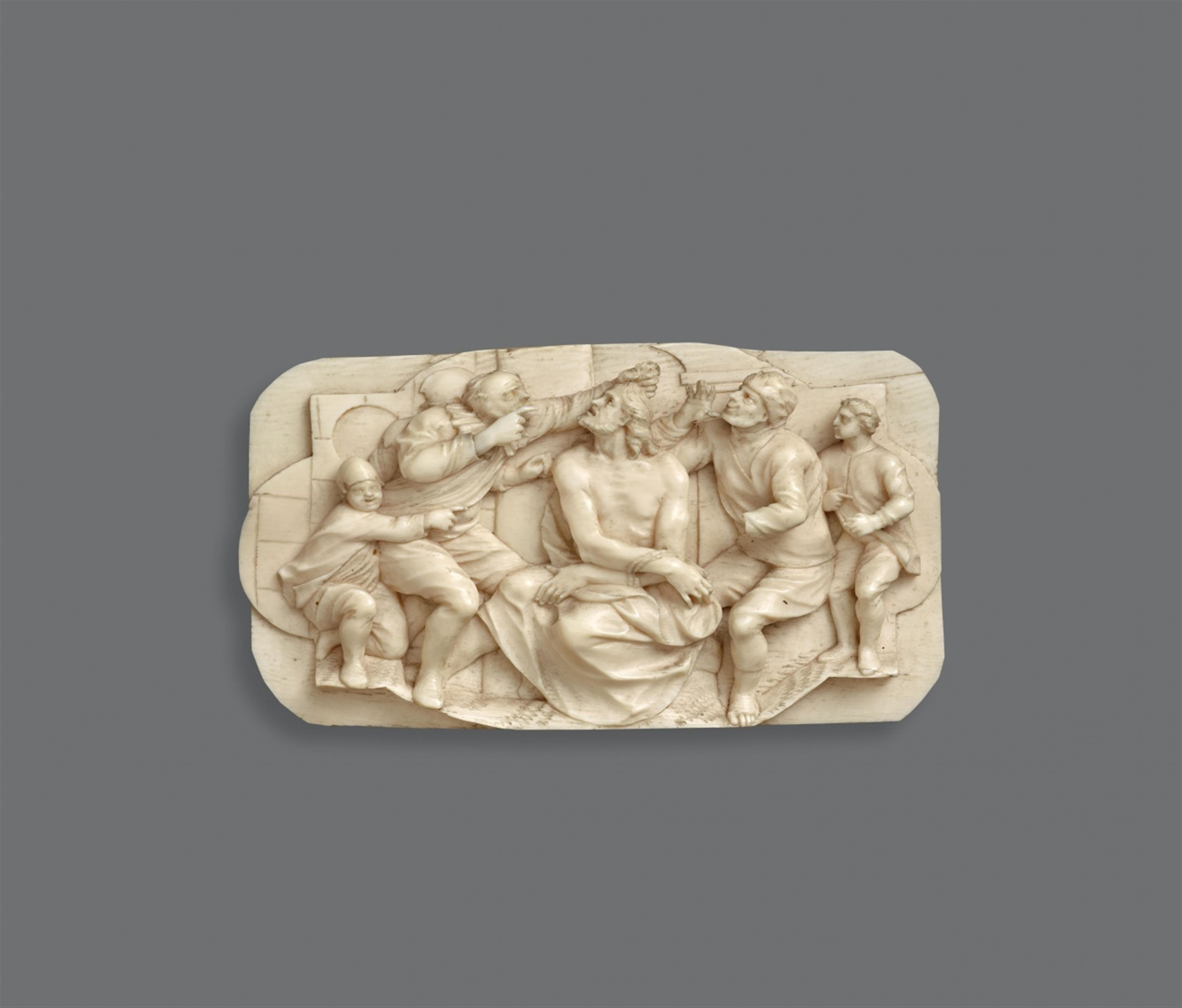 South German 17th century - A 17th century South German carved ivory relief of Christ mocked - image-1