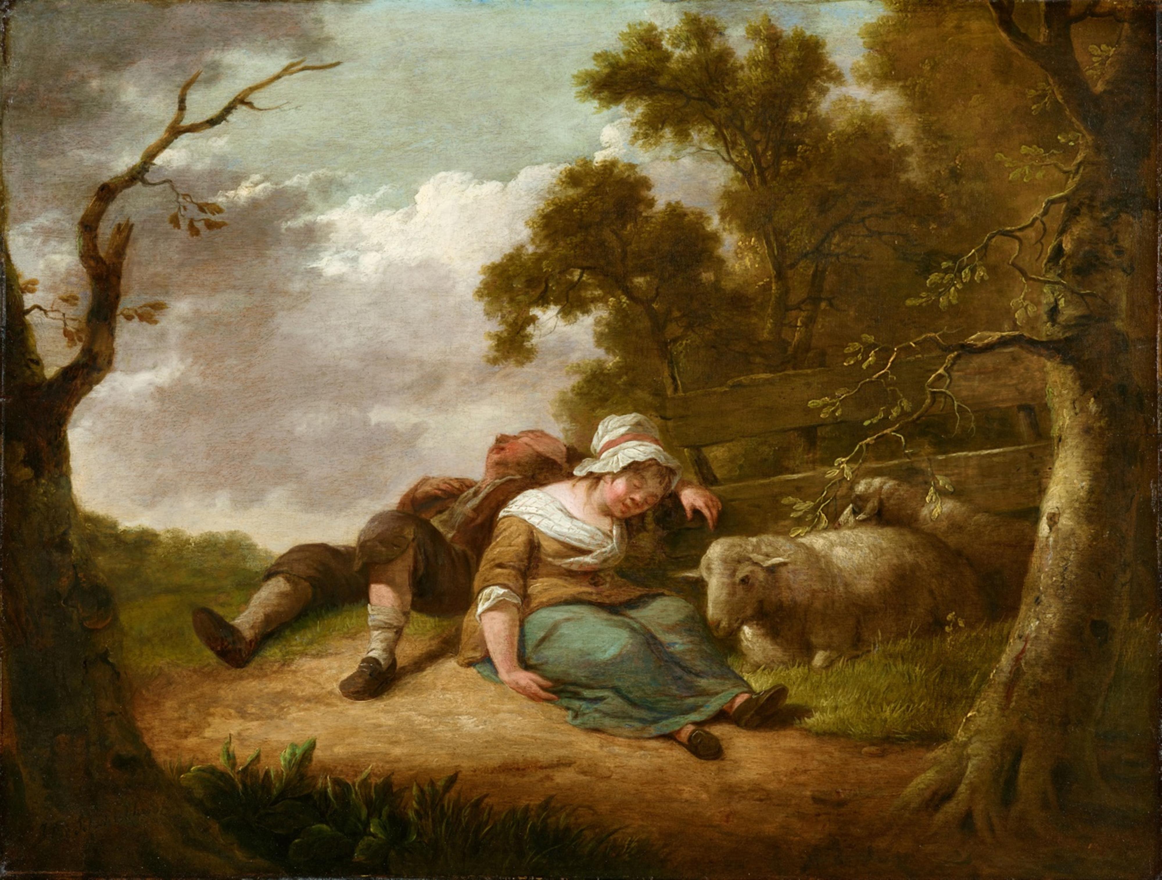 Heinrich Wilhelm (Hendrik Willem) Schweickhardt - Sleeping Shepherd Children by a Fence - image-1