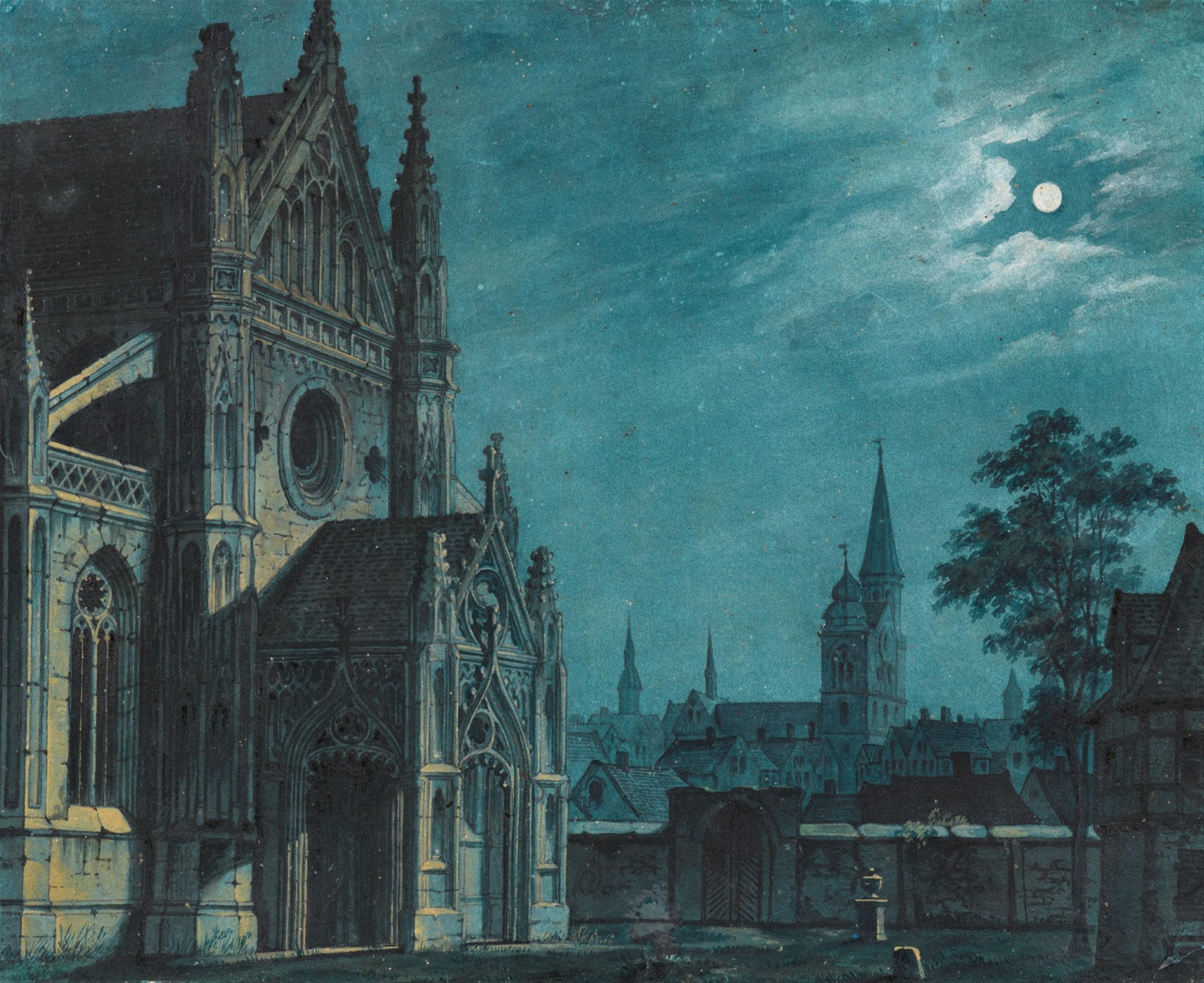 Carl Gustav Carus - Vorplatz einer gotischen Kirche bei Mondschein - image-1