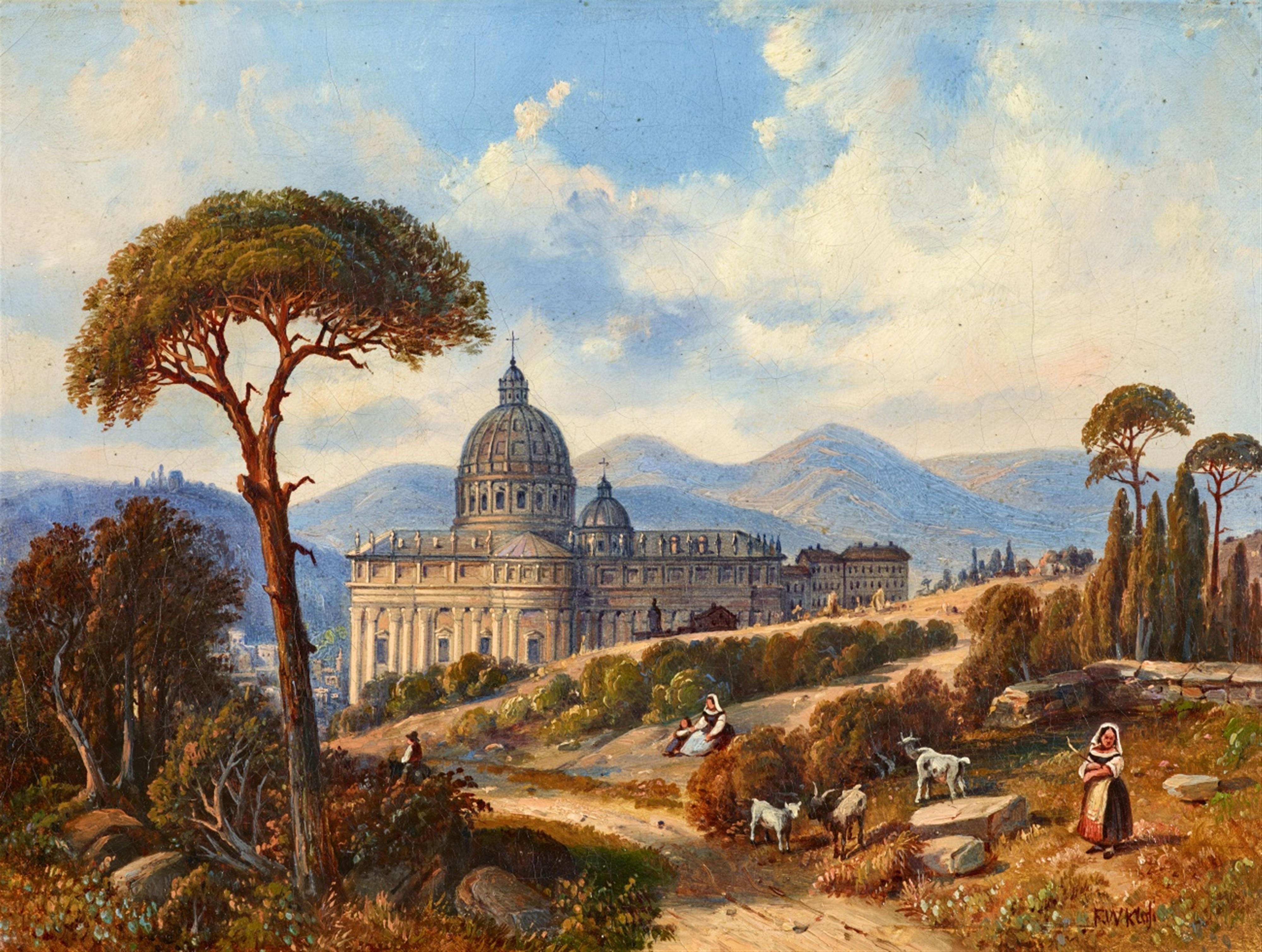 Friedrich Wilhelm Klose - Landscape near Rome with a View of St. Peter's Basilica - image-1