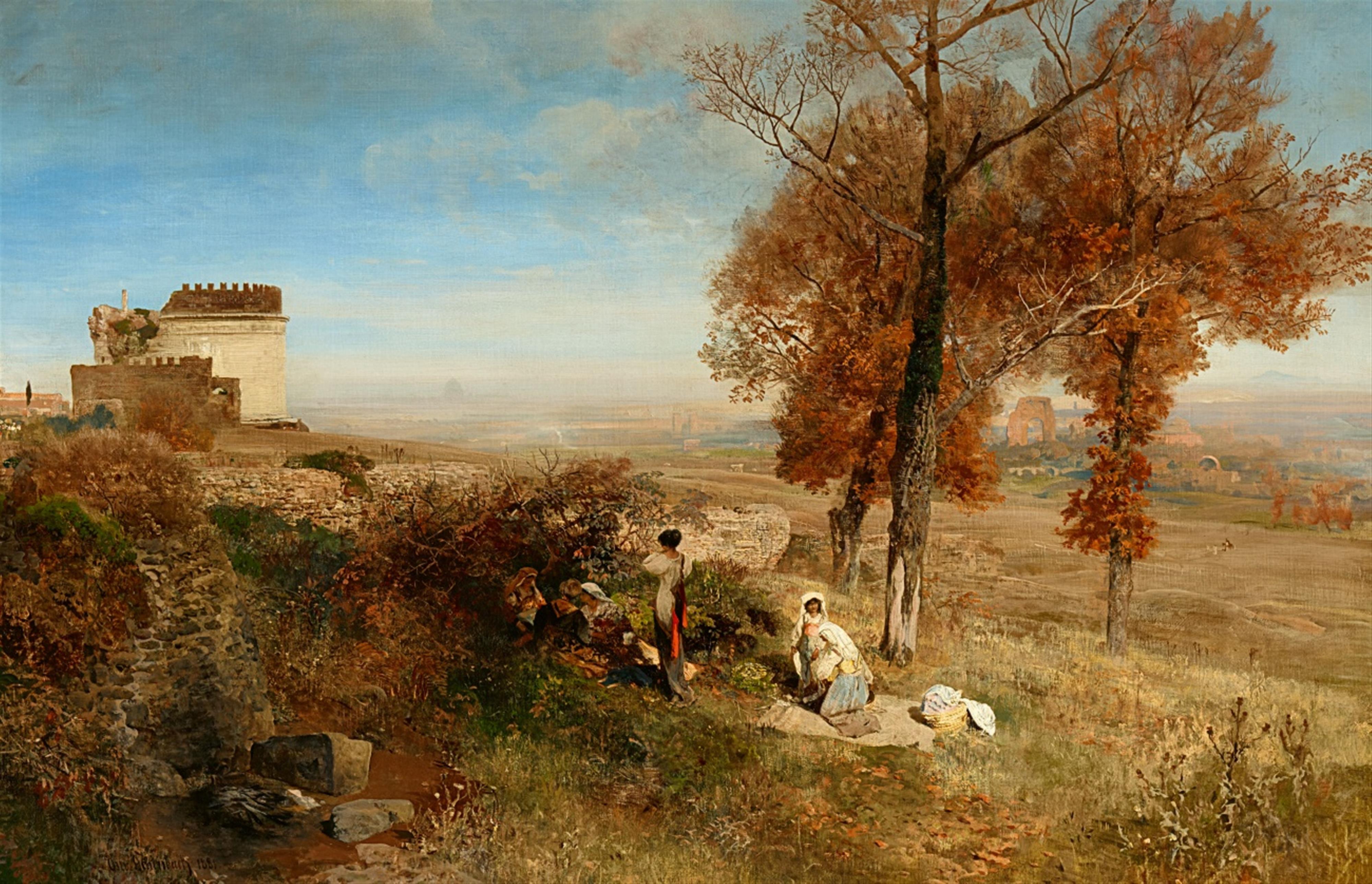 Oswald Achenbach - Peasants Resting on the Via Appia by the Mausoleum of Cecilia Metella - image-1
