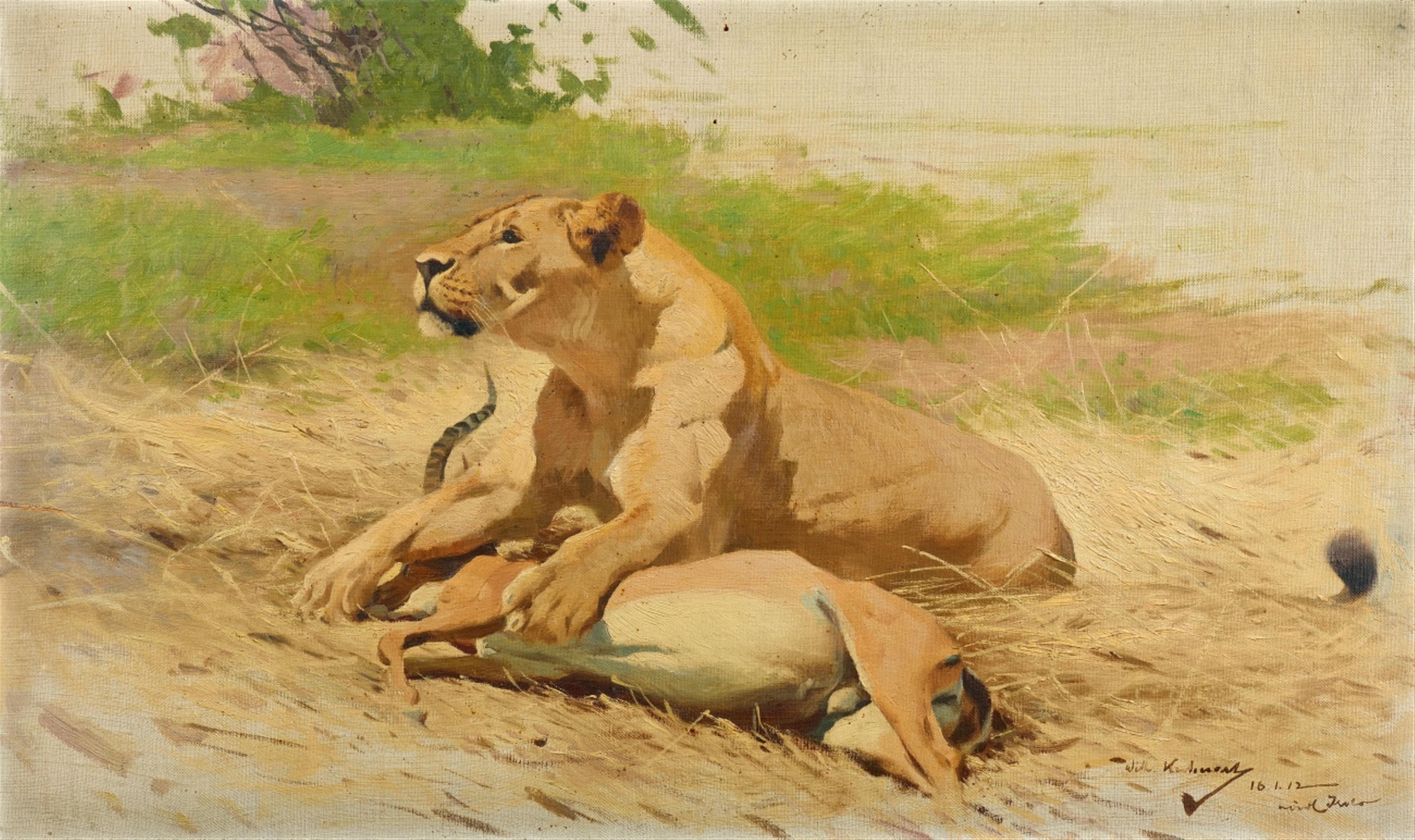 Wilhelm Kuhnert - Lioness with a Gazelle - image-1