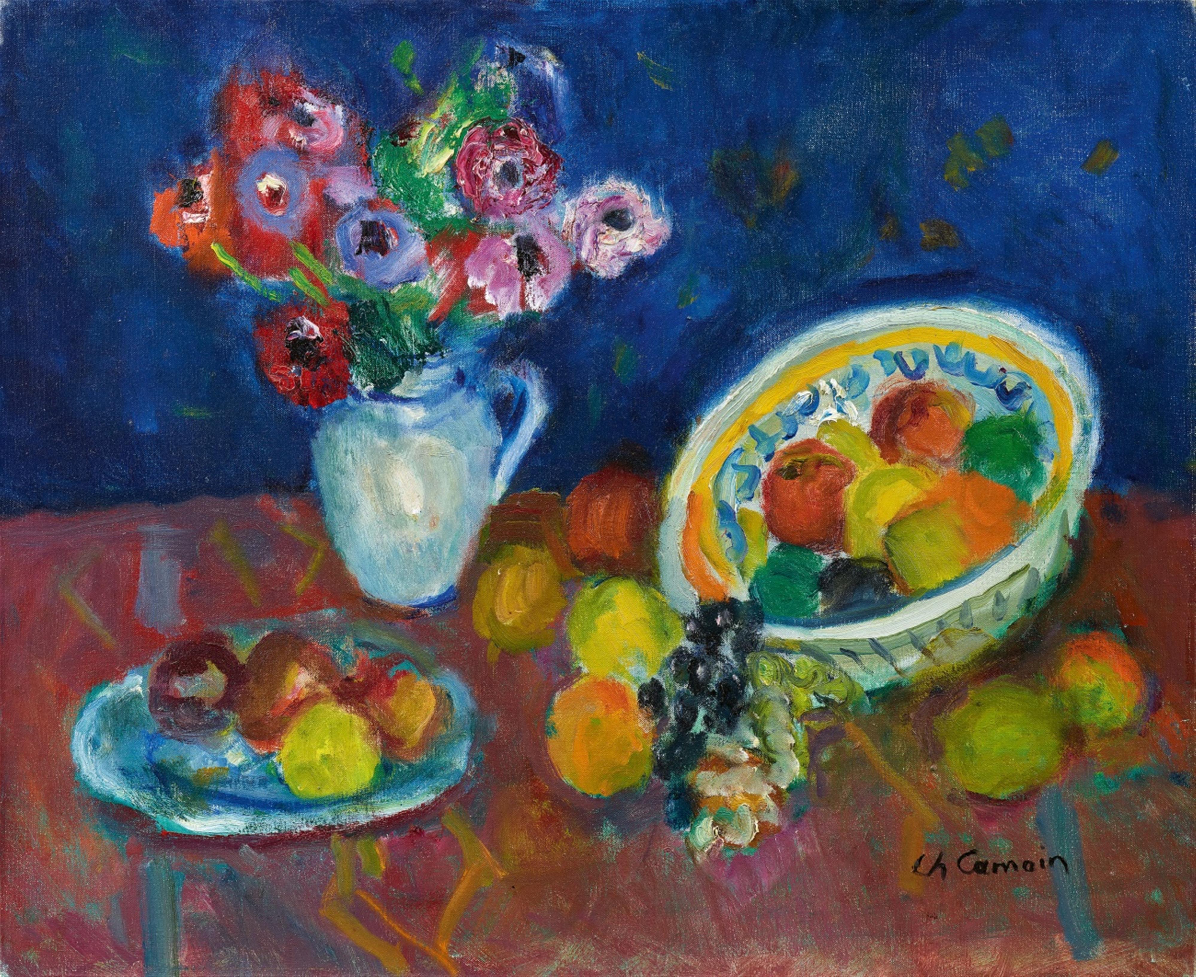 Charles Camoin - Bouquet d'anémones - plat et assiette de fruits - image-1
