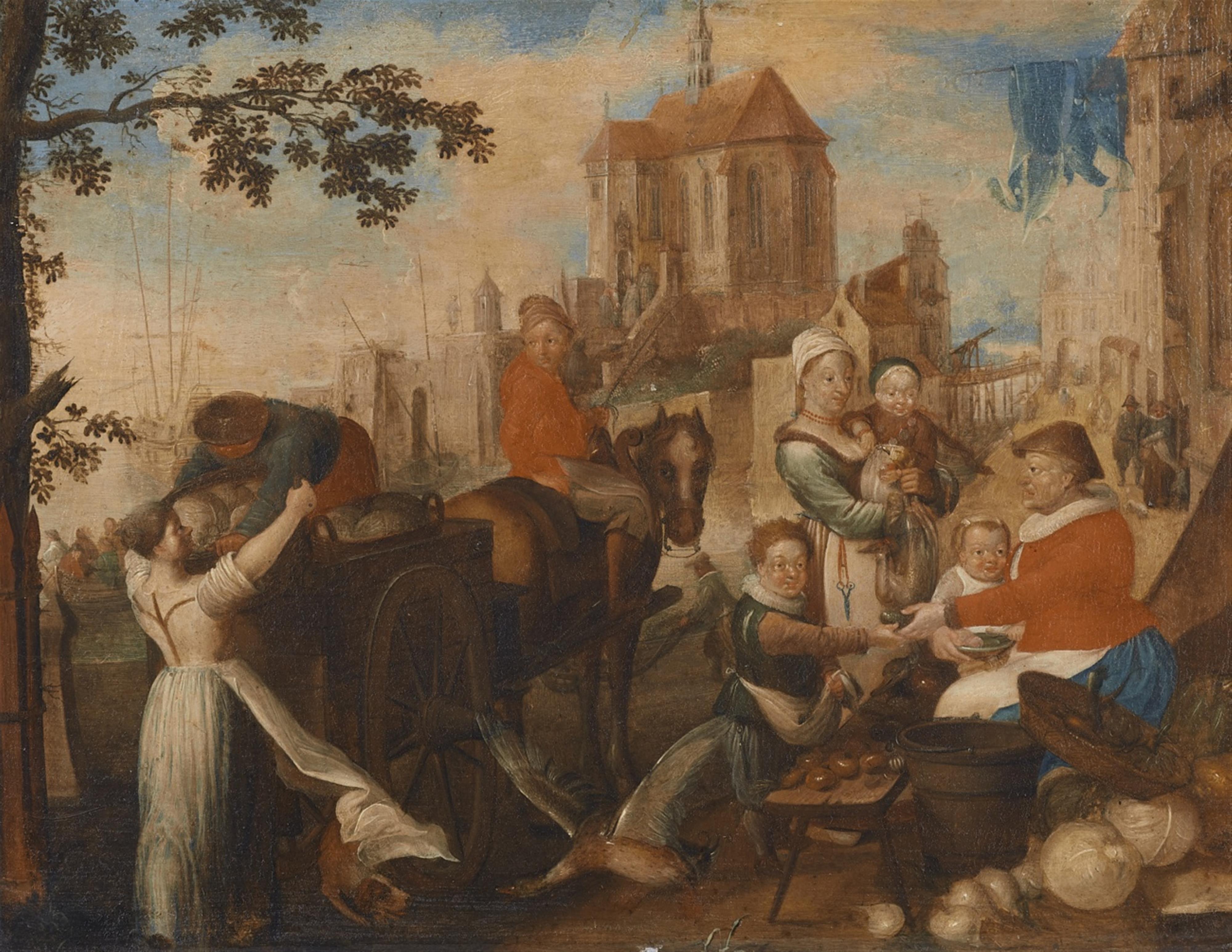 Pieter Aertsen, in the manner of - Market Scene by a Church - image-1