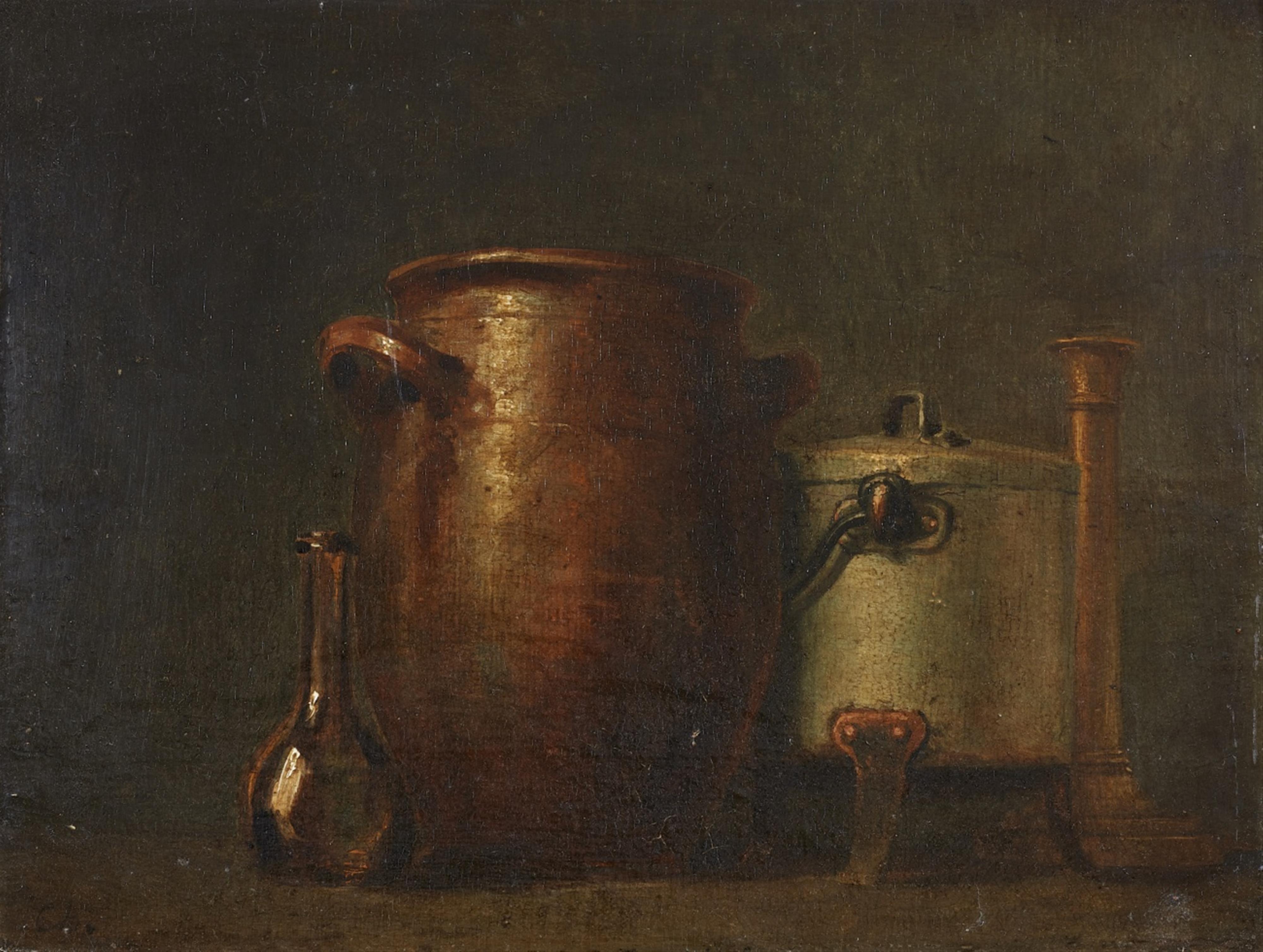 Jean-Baptiste Simeon Chardin, circle of - Still Life with Bottle, Earthernware Vessel and Candle - image-1