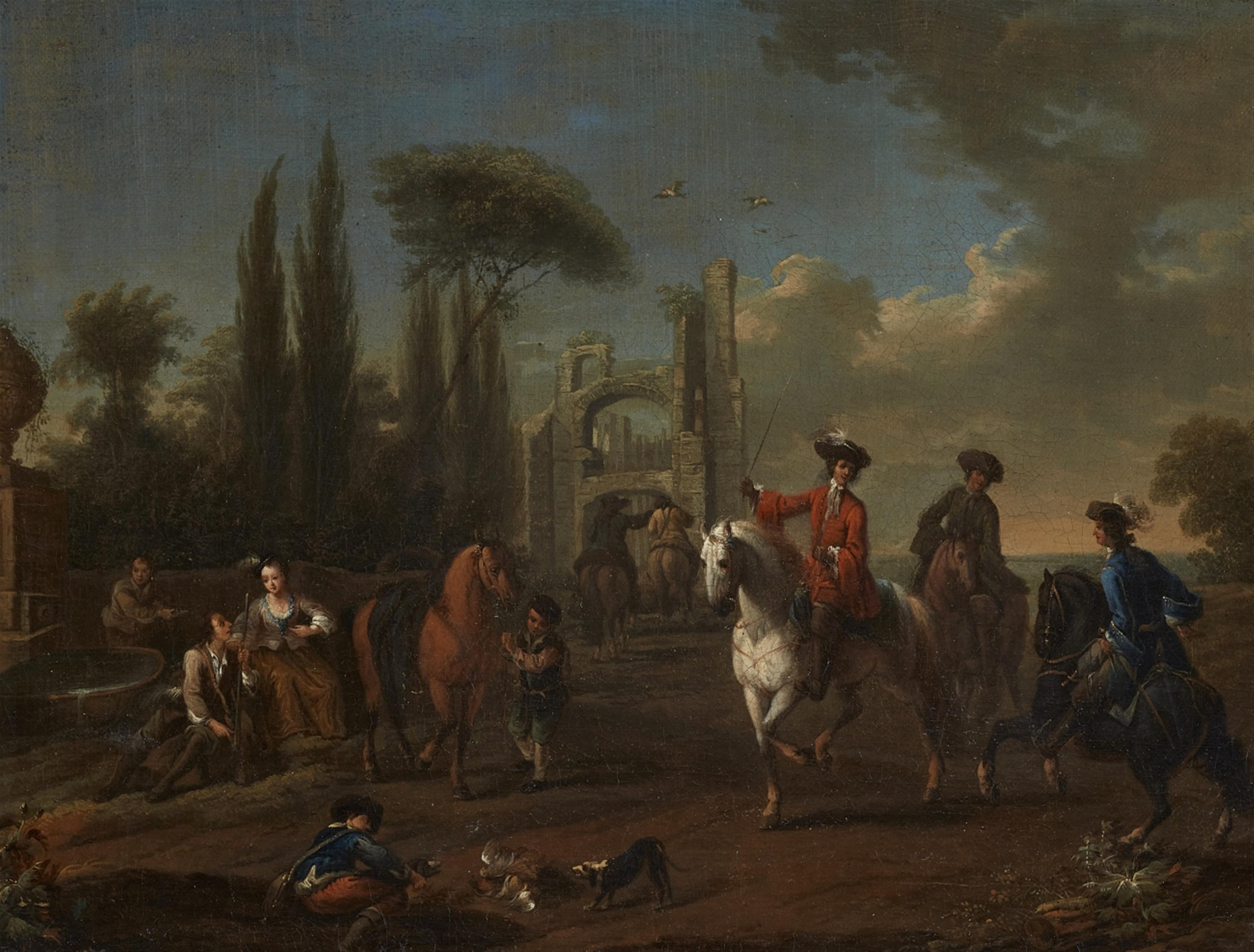 Franz de Paula Ferg - Hunting Party Departing in a Southern Landscape - image-1