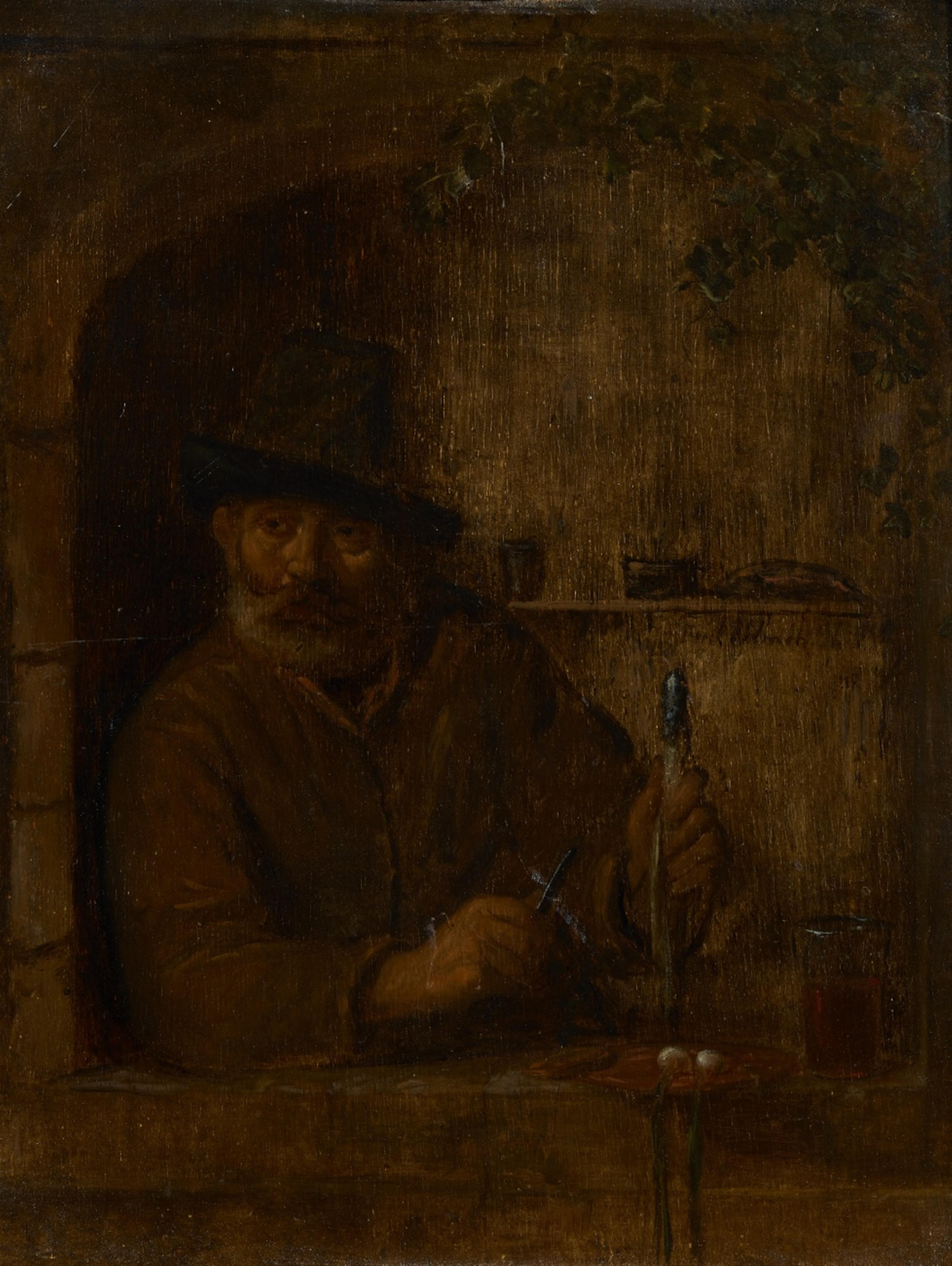 Dutch School 17th century - A Man in a Niche, Sharpening a Knife - image-1