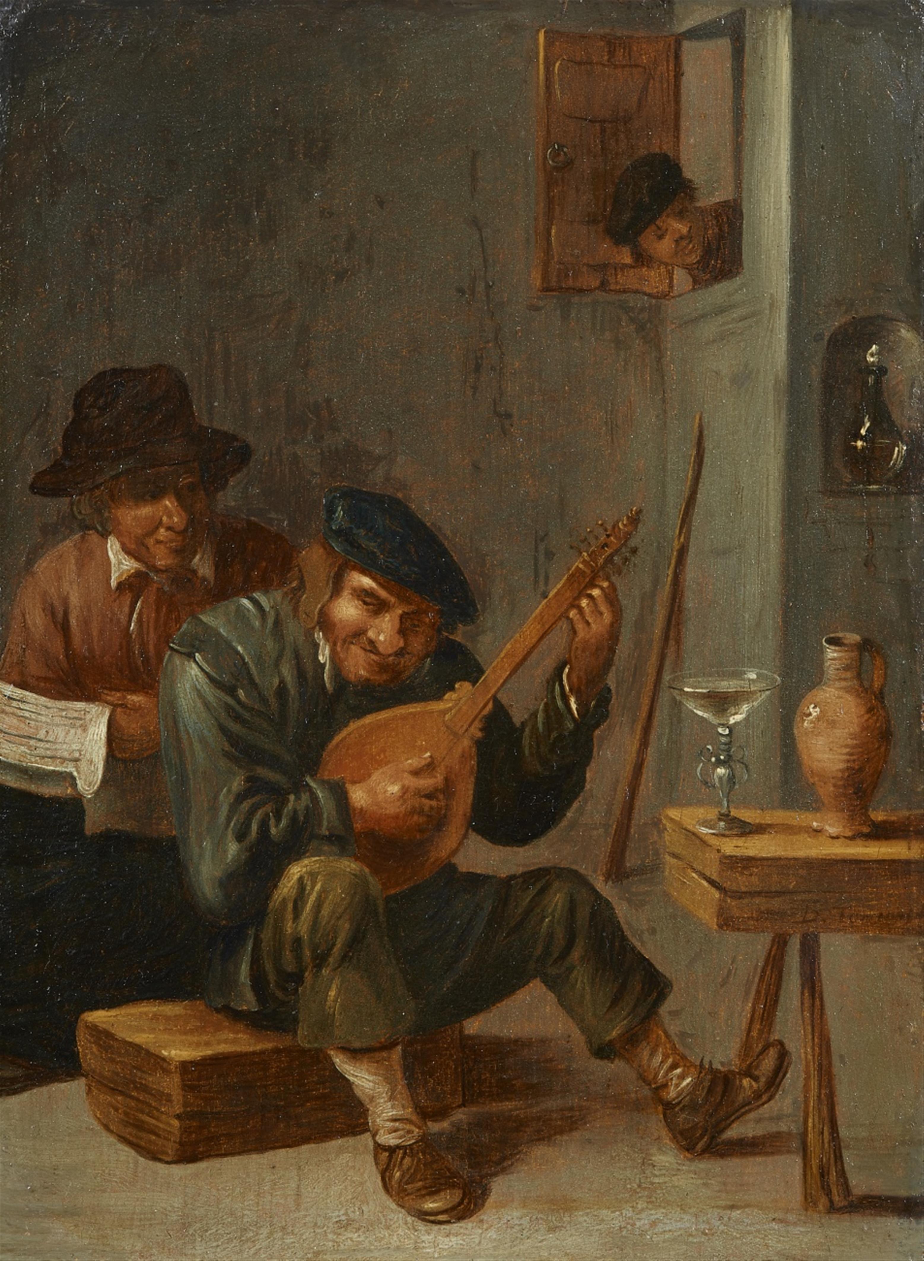 Netherlandish School 17th century - Interior Scene with Two Men Making Music - image-1