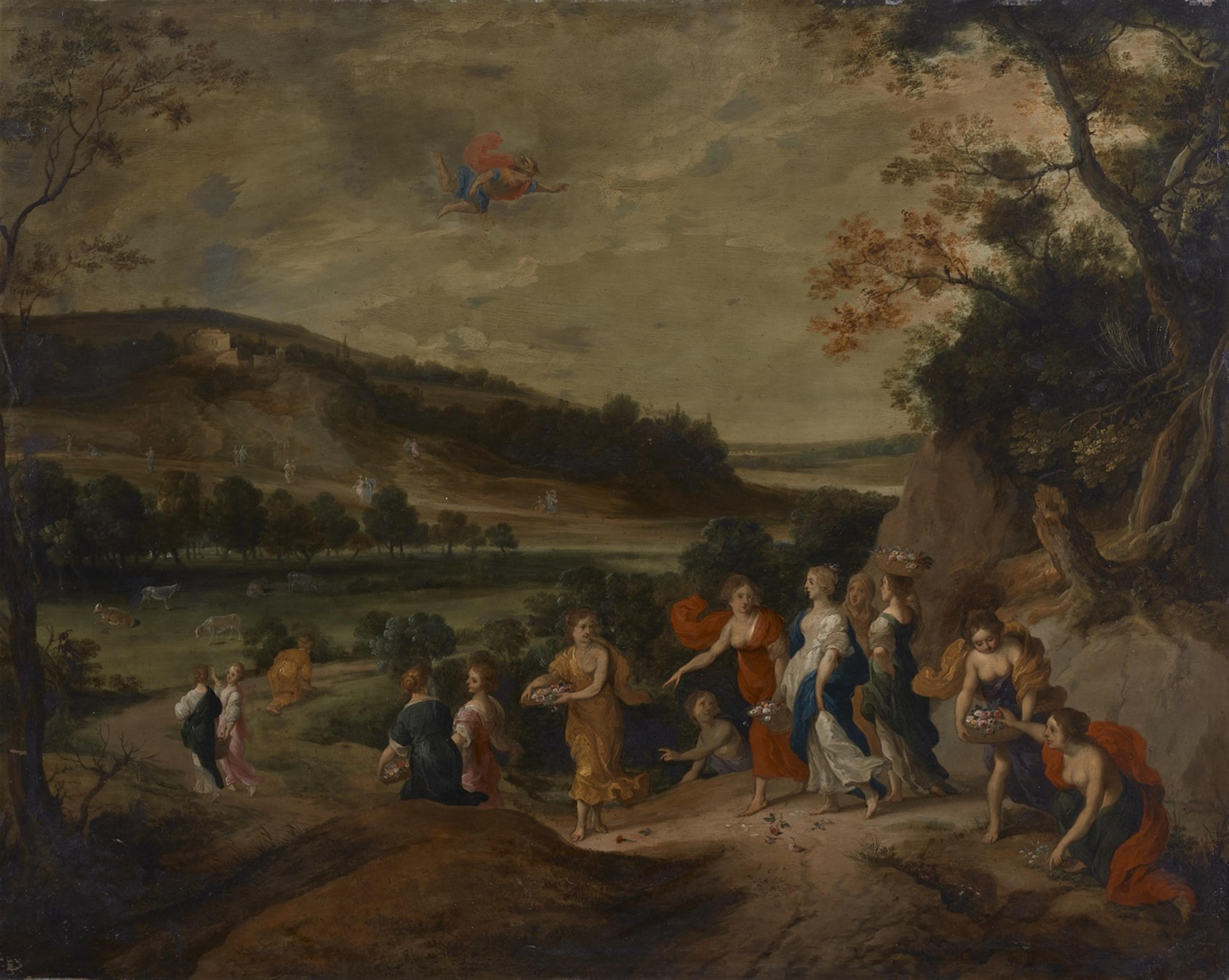 Niederländischer Meister des 17. Jahrhunderts - Berglandschaft mit Merkur, Herse und ihren Schwestern auf dem Weg zum Tempel der Minerva - image-1