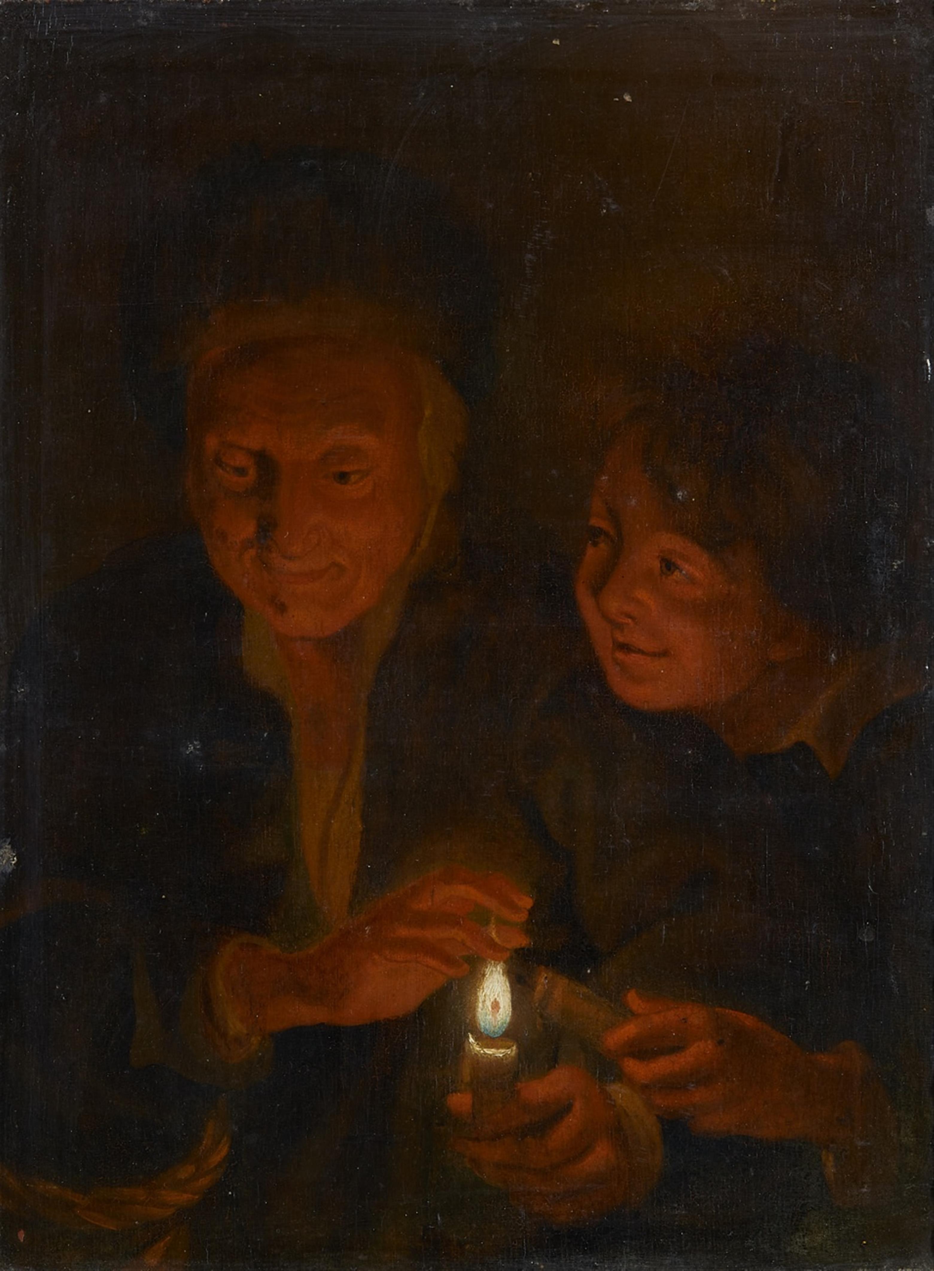 Godefridus Schalcken, Nachfolge - Großmutter und Enkel bei Kerzenschein - image-1