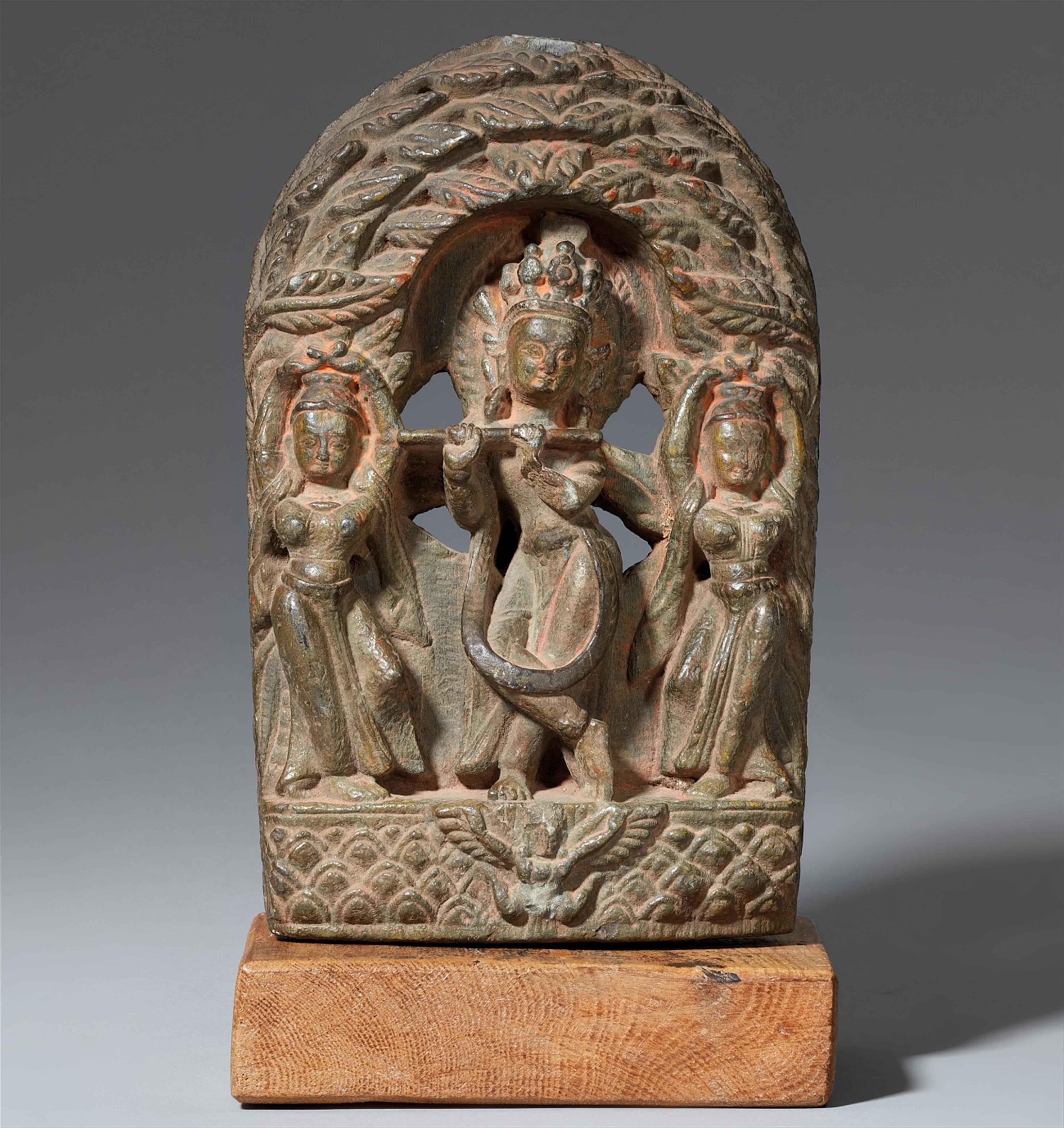 Stele des Krishna Venugopala. Grauer Stein. Nepal. 17. Jh. - image-1