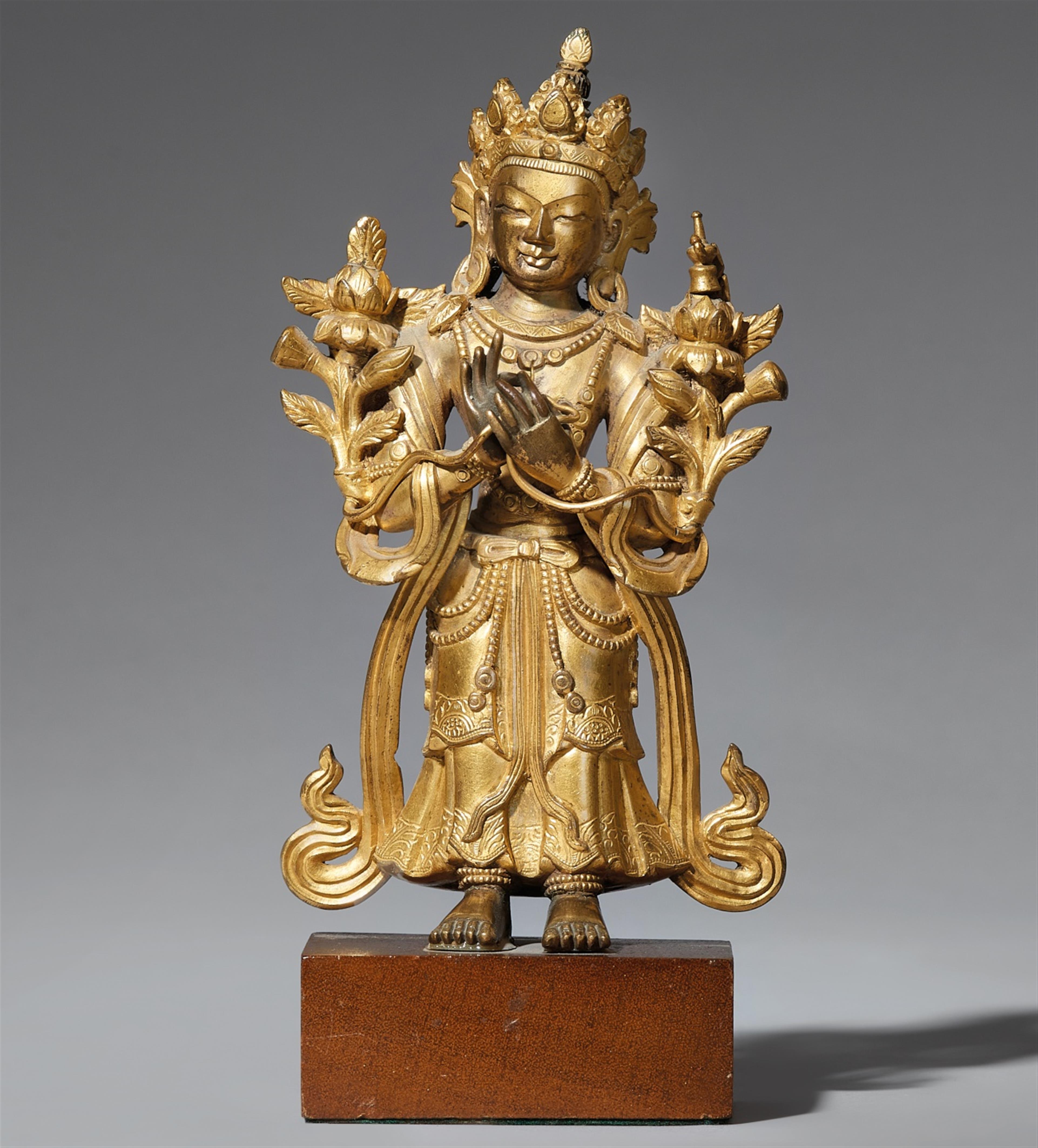 A Tibetochinese gilt bronze figure of Maitreya. 18th century - image-1