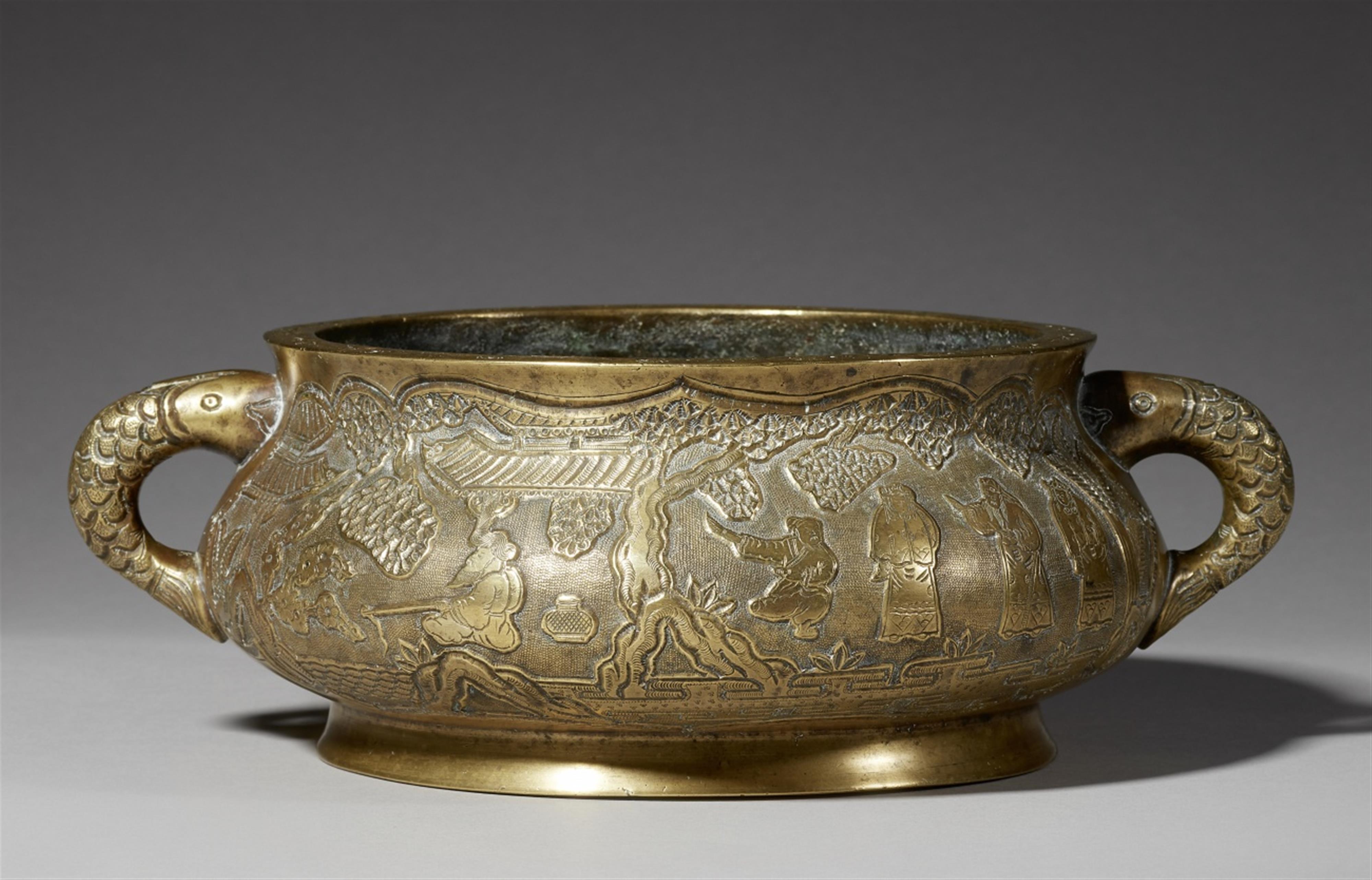 A large and heavy brass incense burner. 19th century - image-1