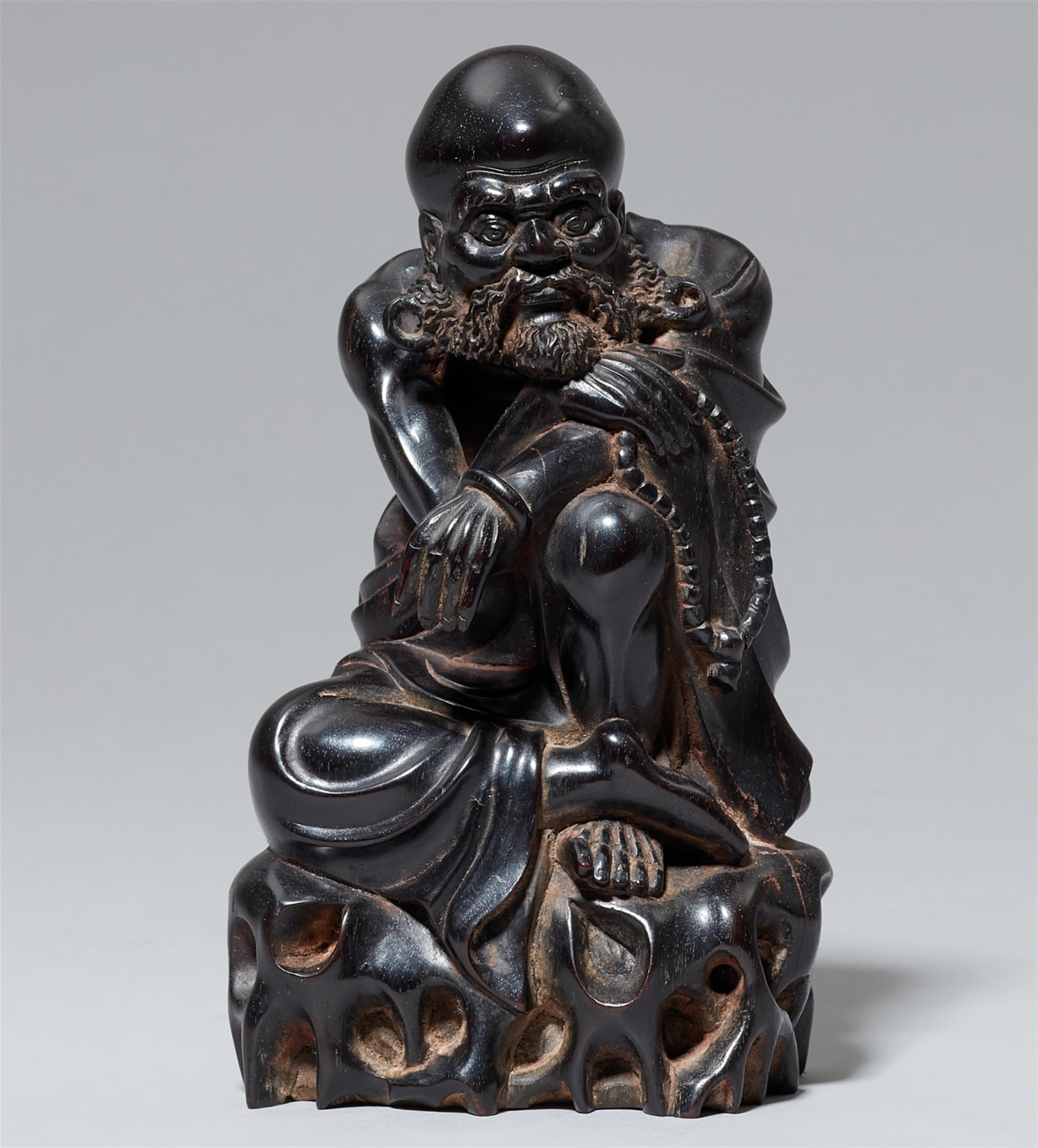 A zitan wood model of a bearded Buddhist figure. Around 1900 - image-1