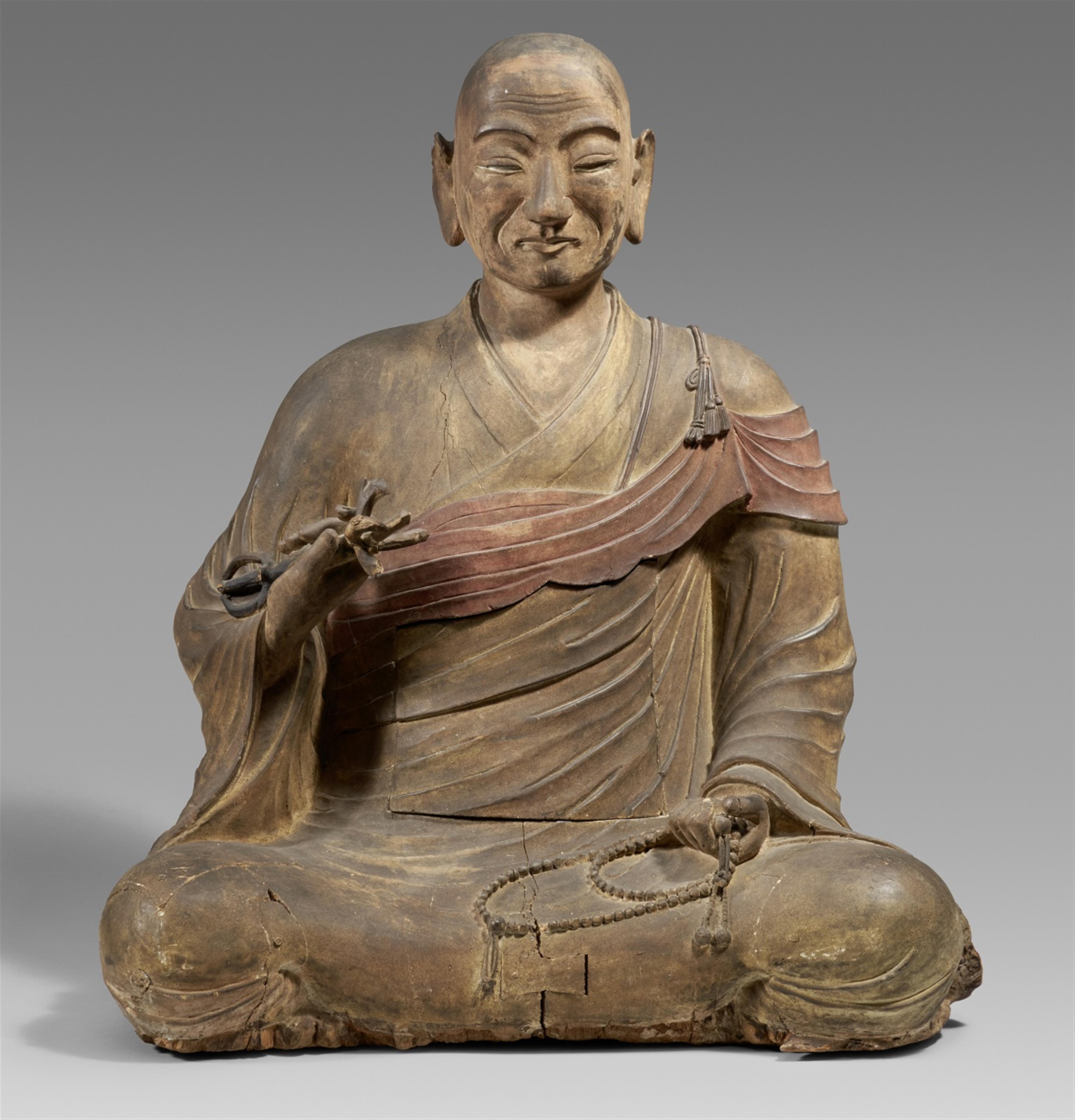 A large wooden figure of Kobo Daishi. Heian- or Kamakura-period and later - image-1