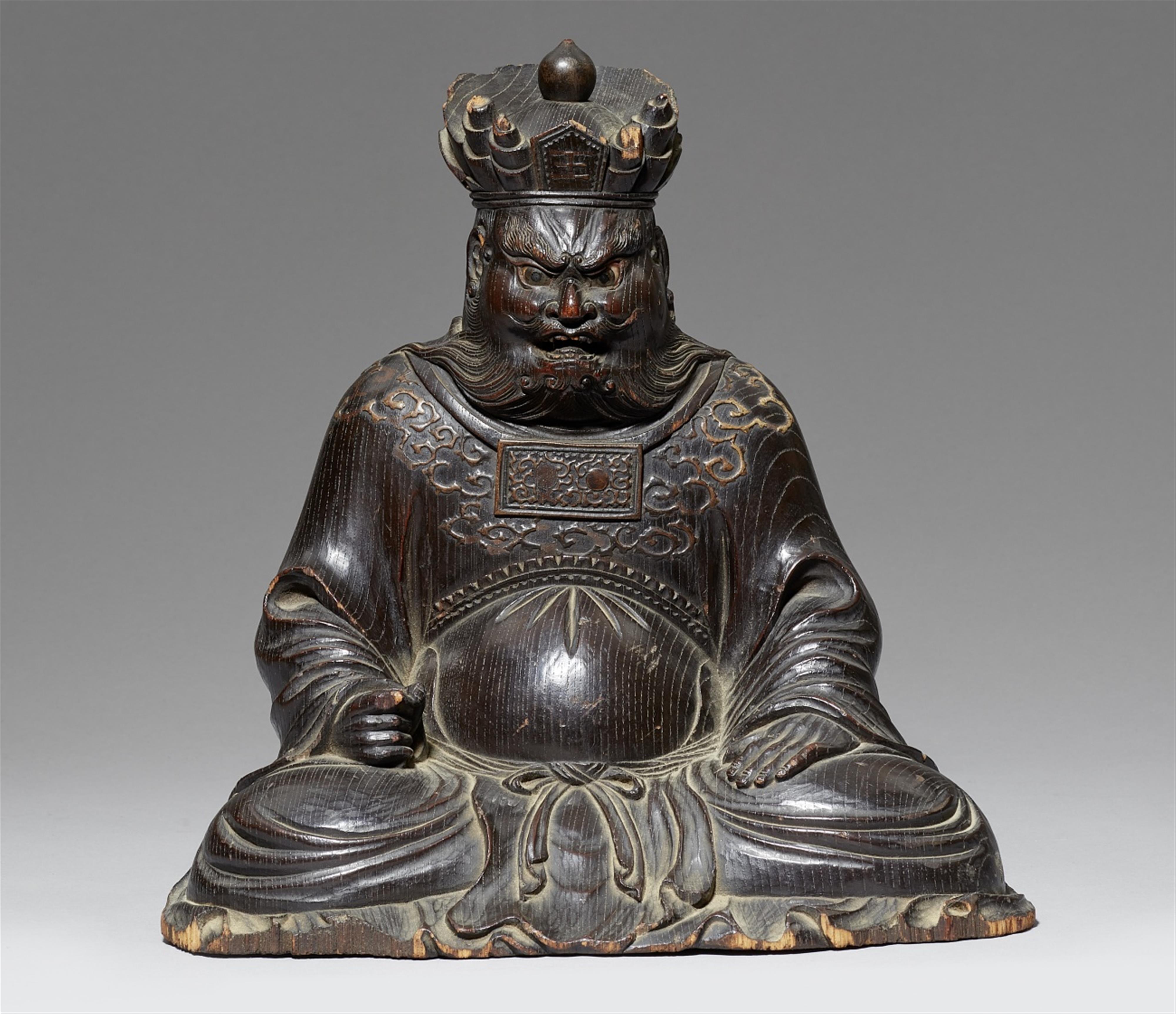 A blackened wood figure of a King of Hell (Enma-o). Meiji period, late 19th century - image-1