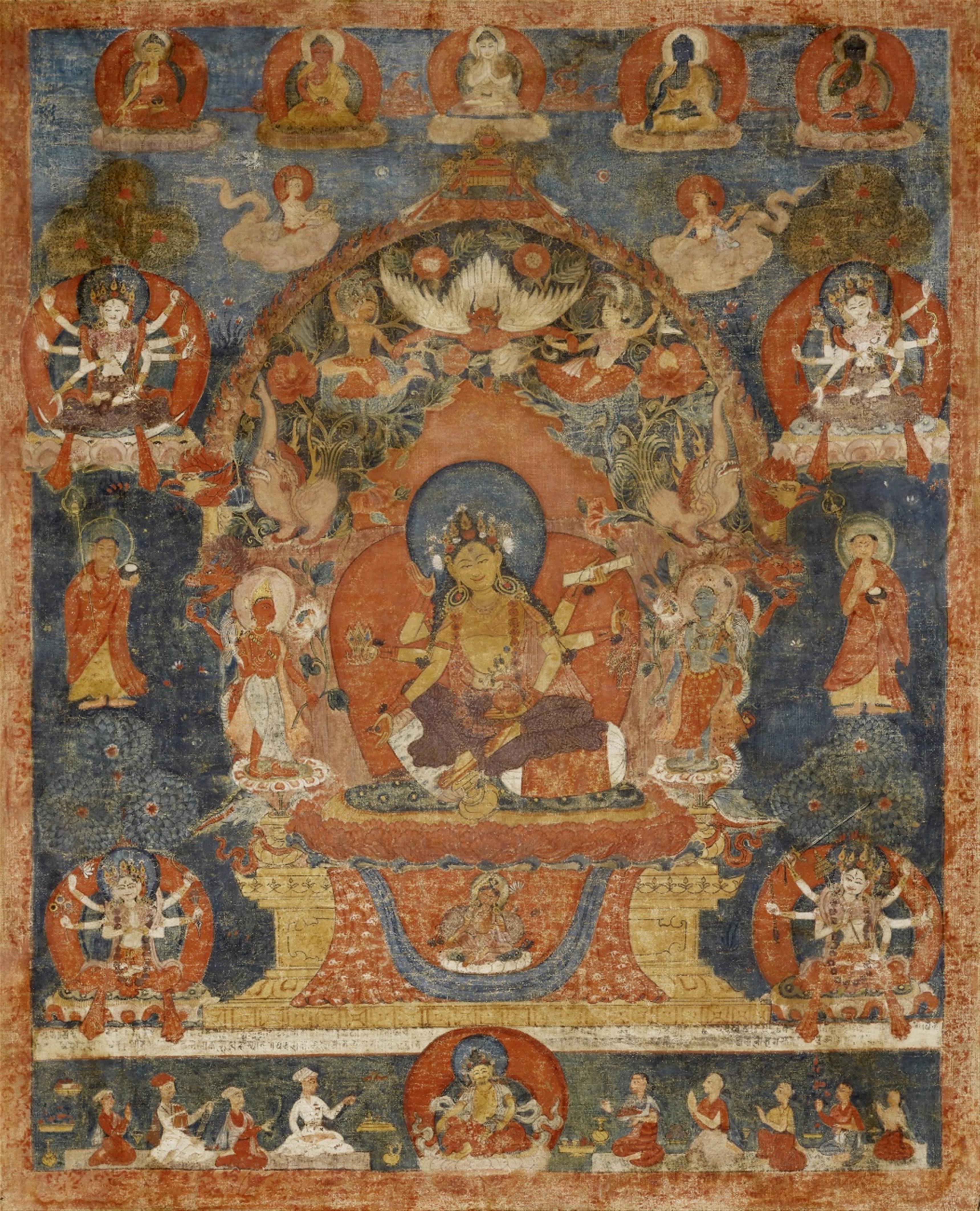 A finely painted Nepalese thangka (paubha) of Vasudhara. 17th/18th century - image-1