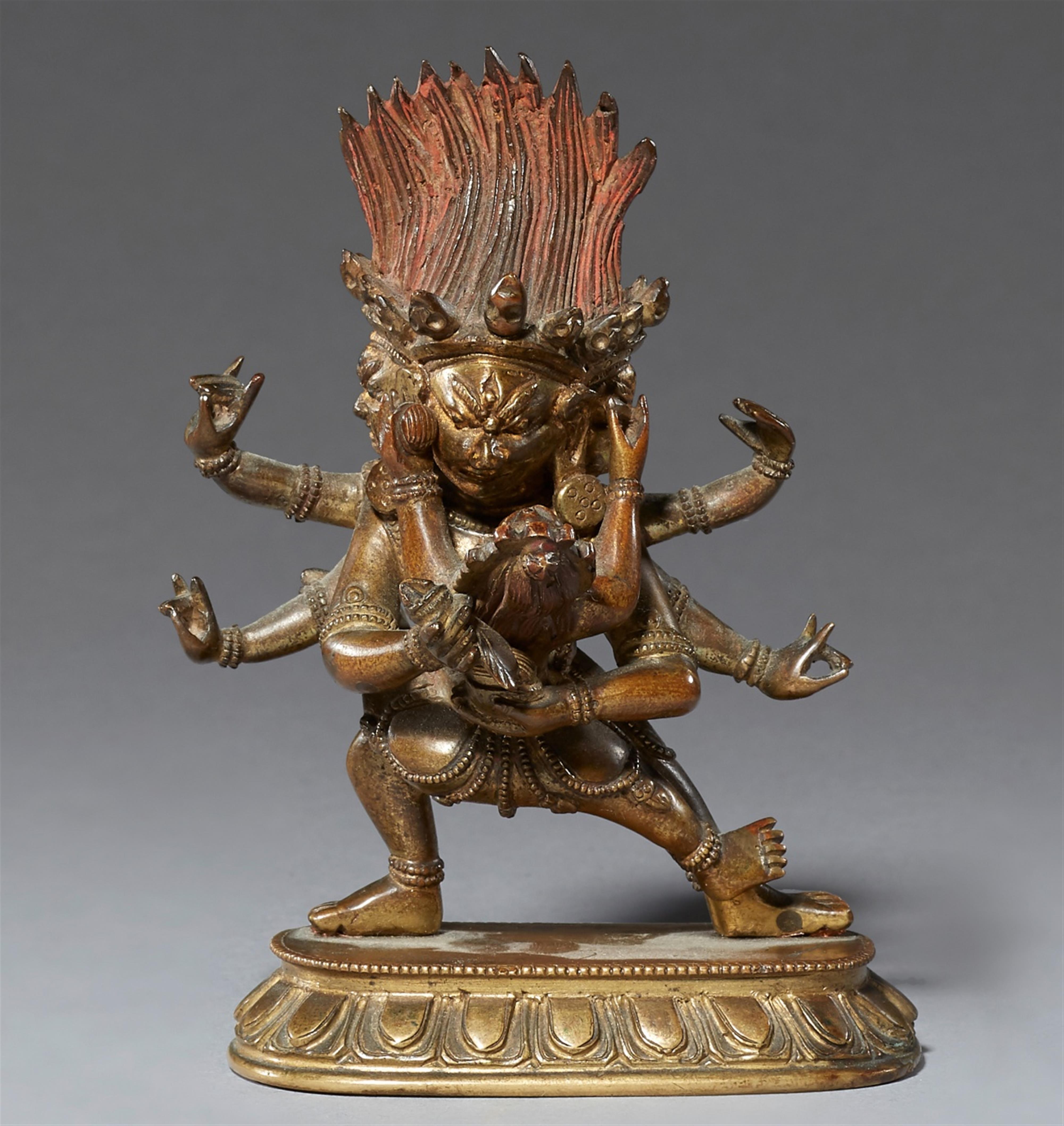 A Tibetochinese bronze figure of Mahakala in yab-yum. 17th/18th century - image-1