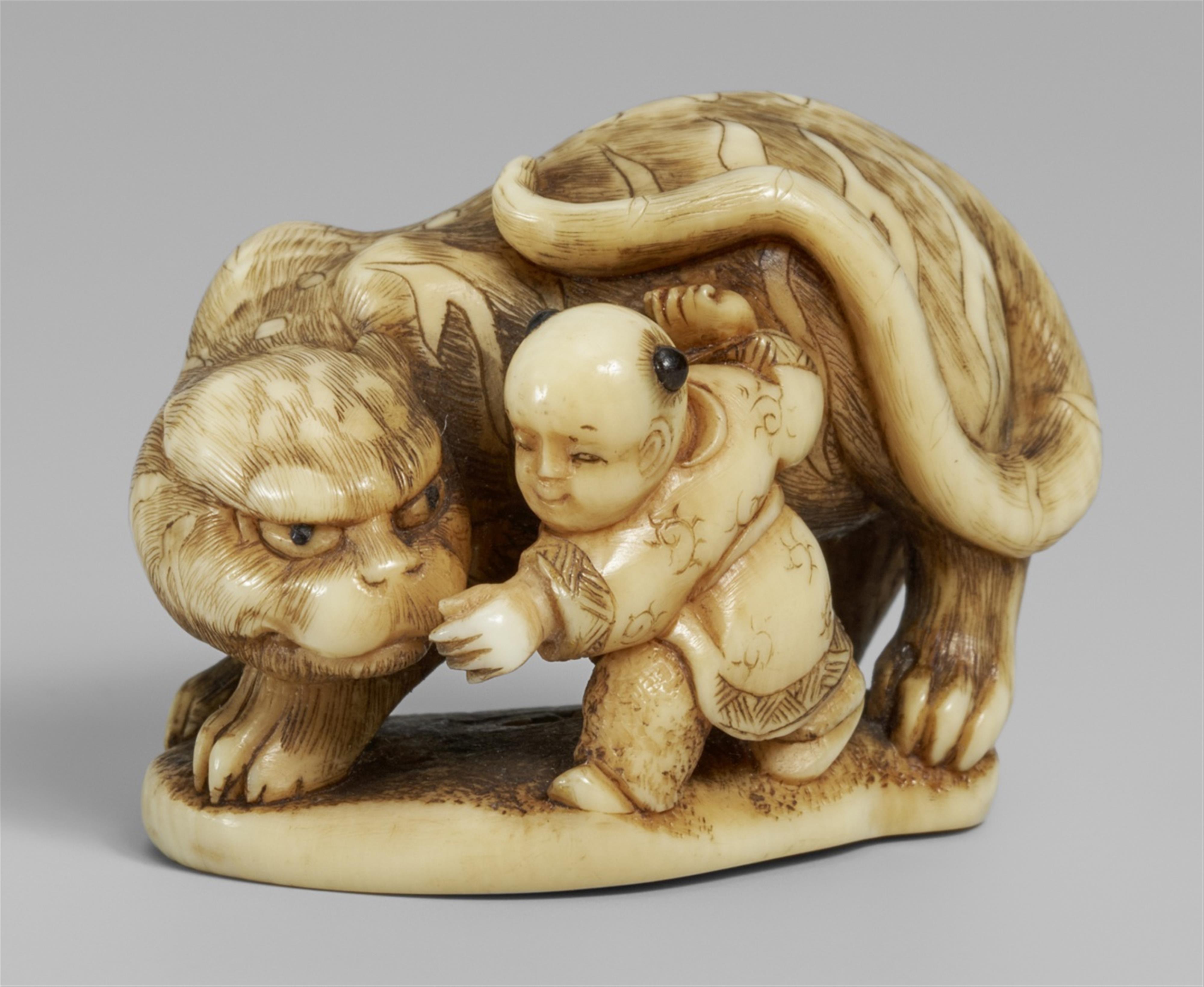 An ivory netsuke of Yoko and a tiger, the 14th paragon of filial piety. Mid-19th century - image-1