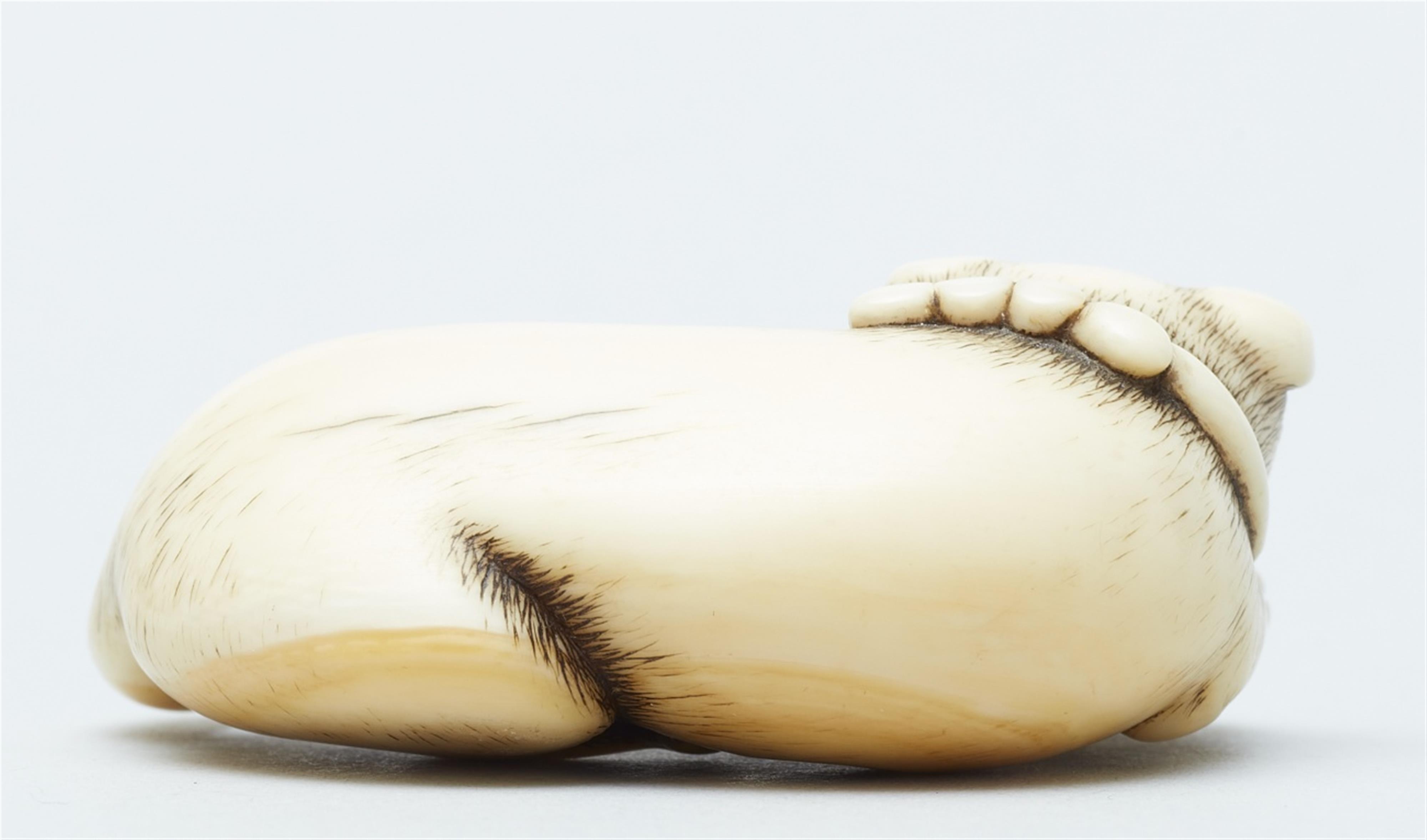 An ivory netsuke of a dog with a blow fish. Early 19th century - image-2