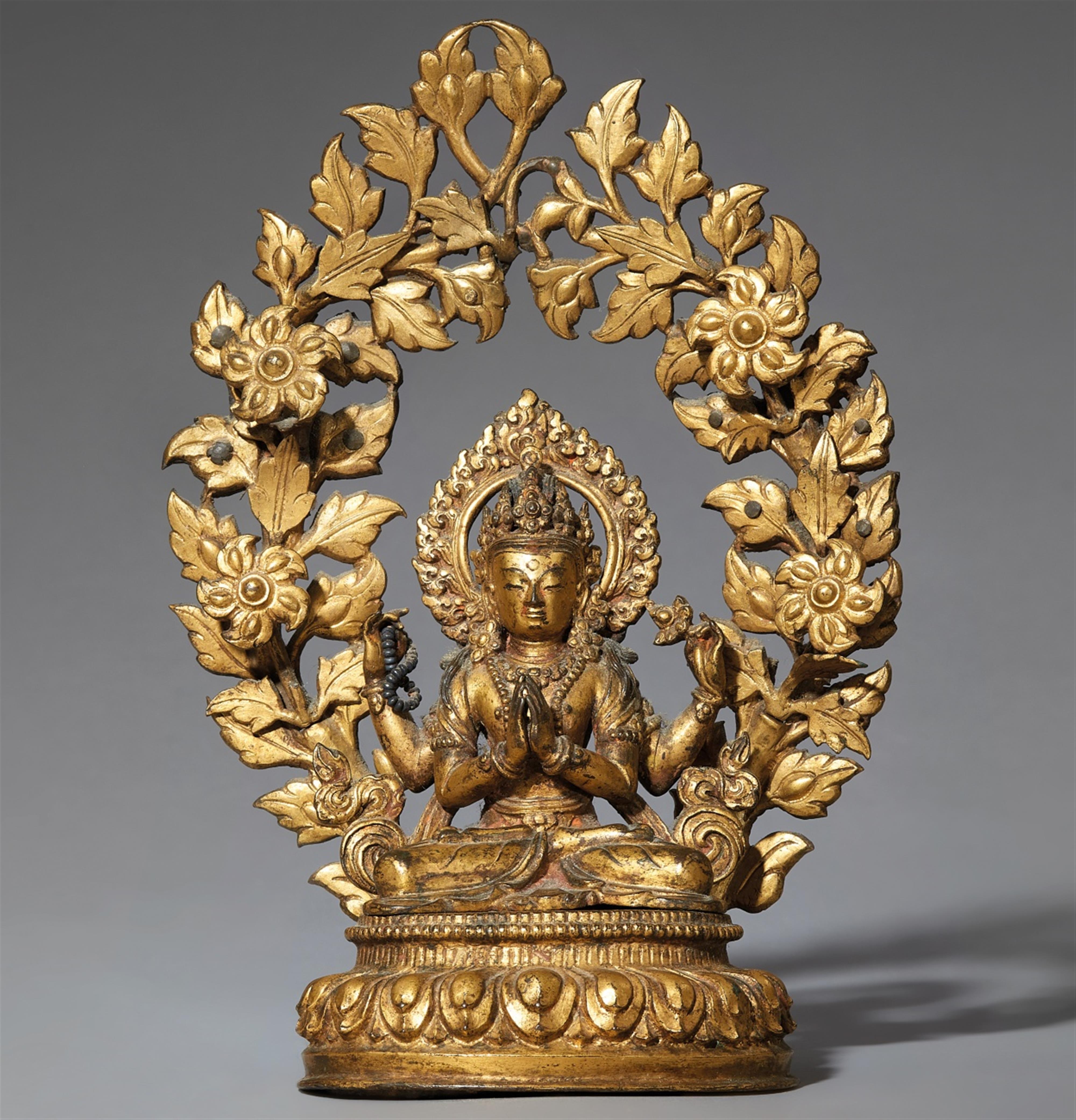 Avalokiteshvara Shadakshari. Feuervergoldete Bronze. Nepal. 18. Jh. - image-1
