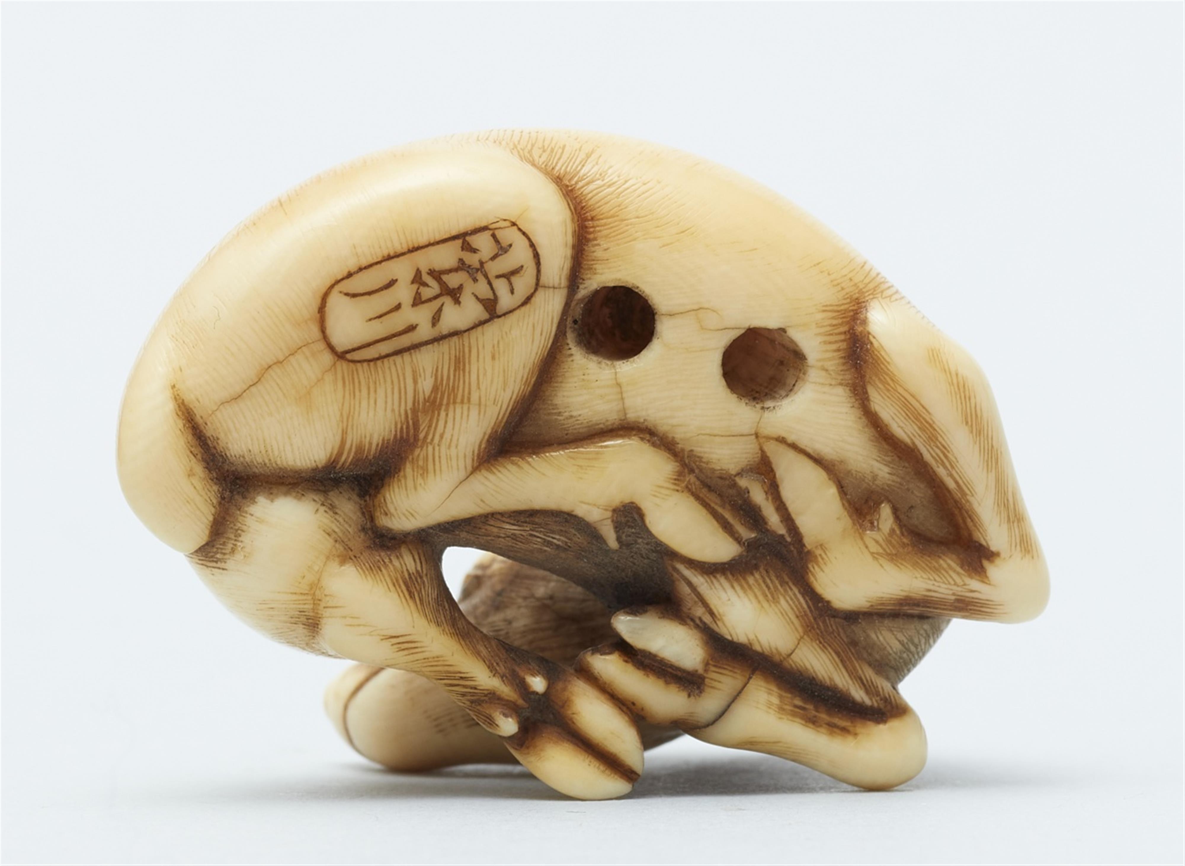 An ivory netsuke of a recumbent stag. Mid-19th century - image-2