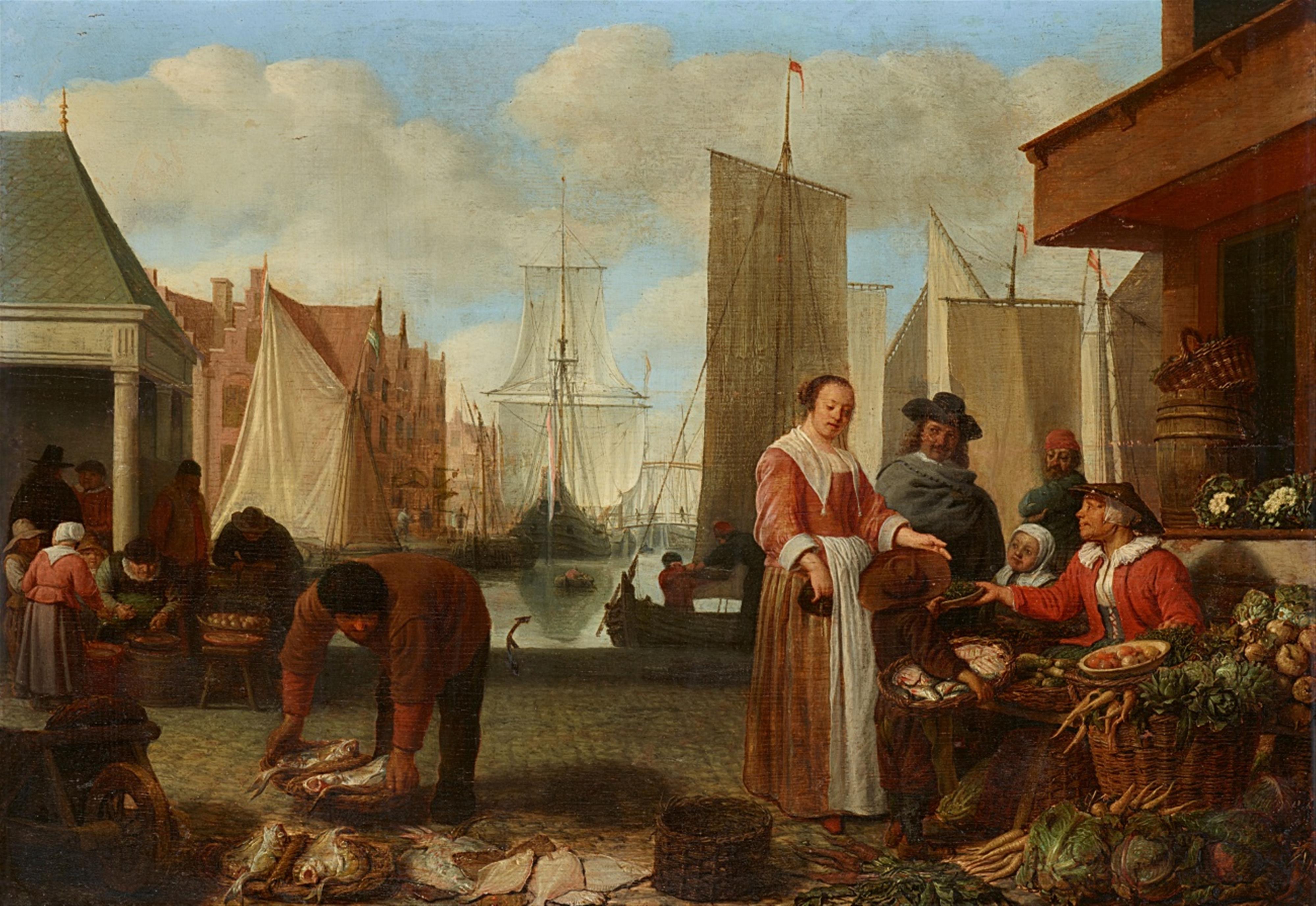 Hendrick Martensz Sorgh - A Market in a Harbour - image-1