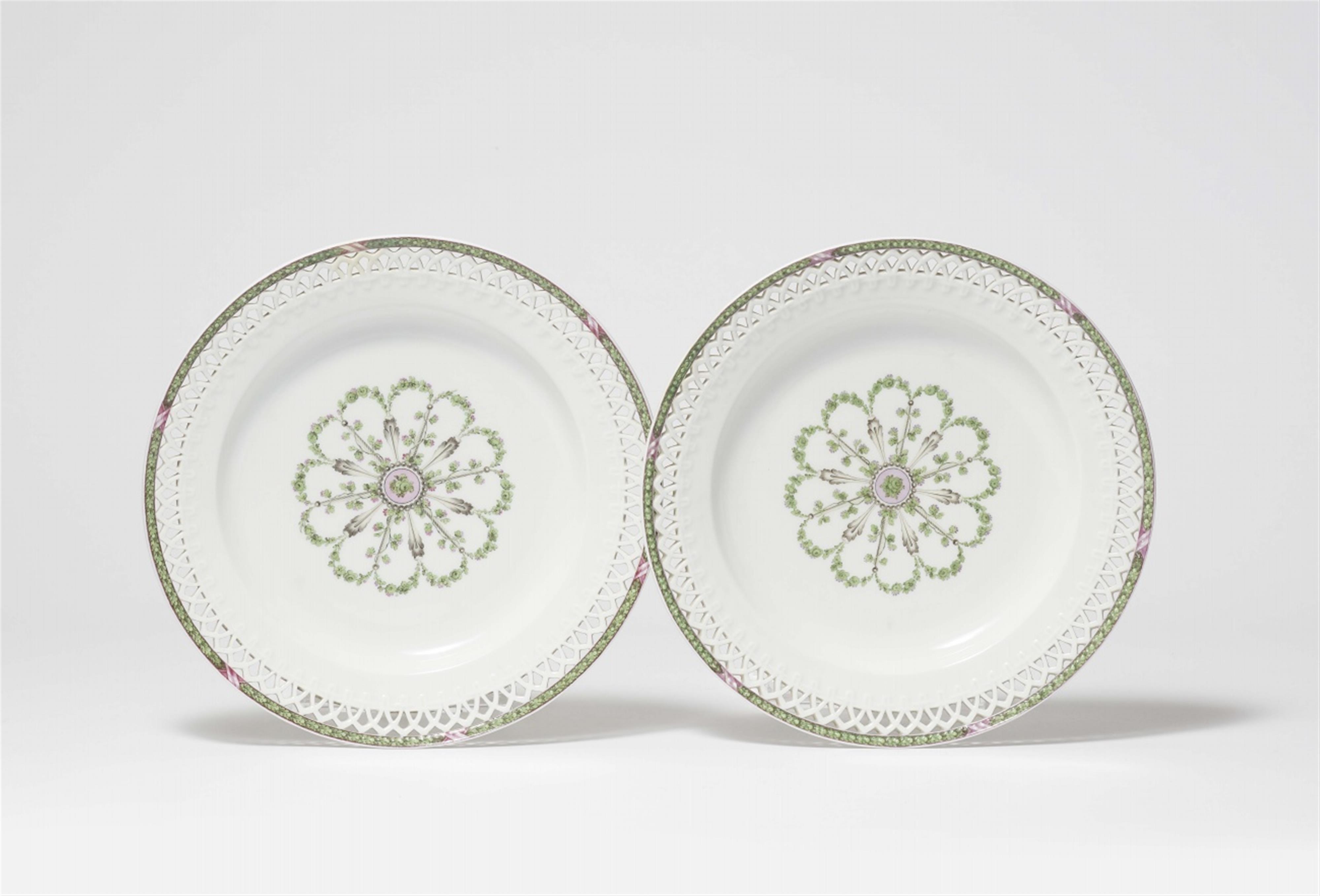 A pair of Berlin KPM porcelain dessert plates from a service with oak leaf borders - image-1