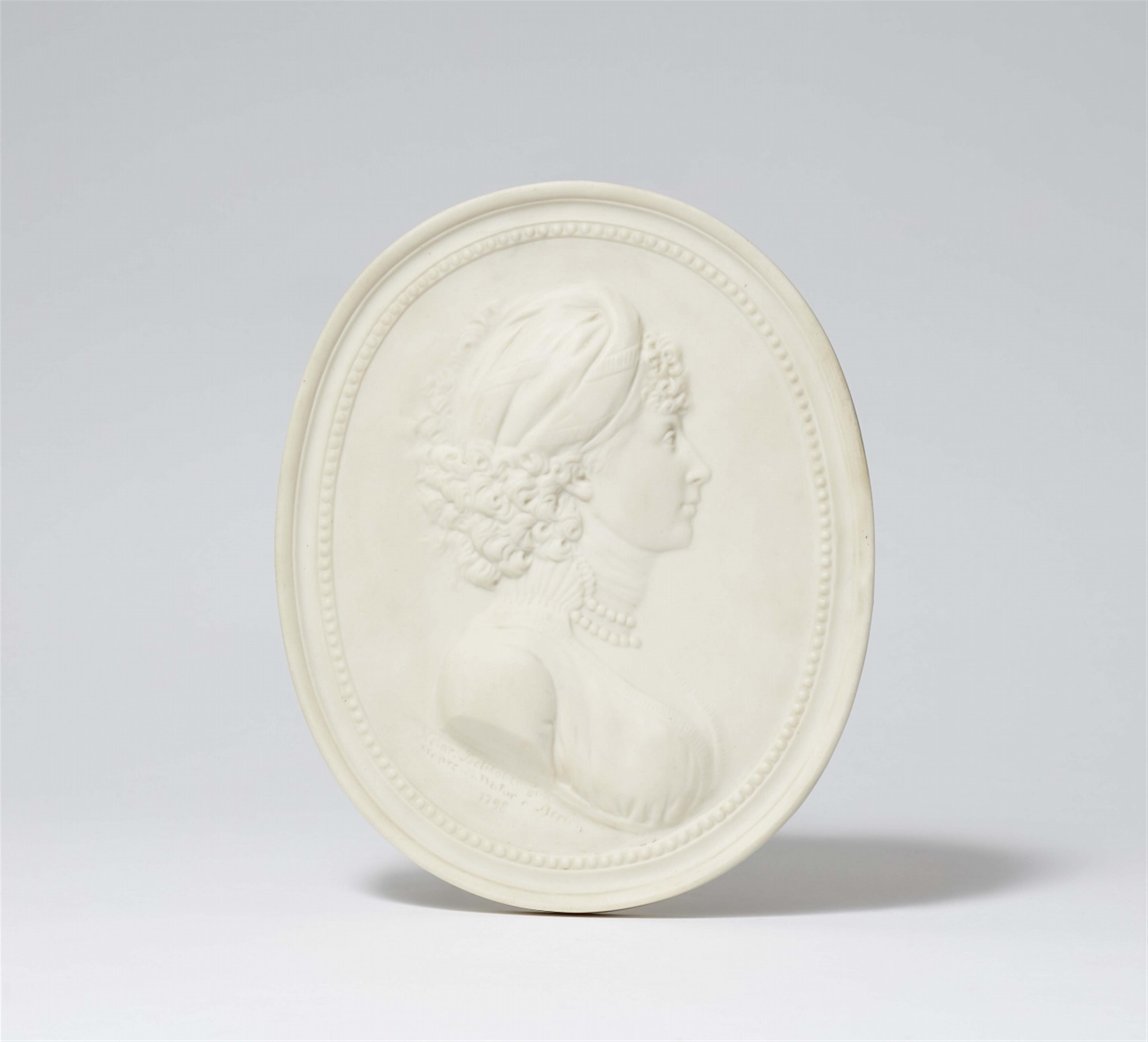 A Berlin KPM biscuit porcelain plaque with a portrait of Queen Luise - image-1