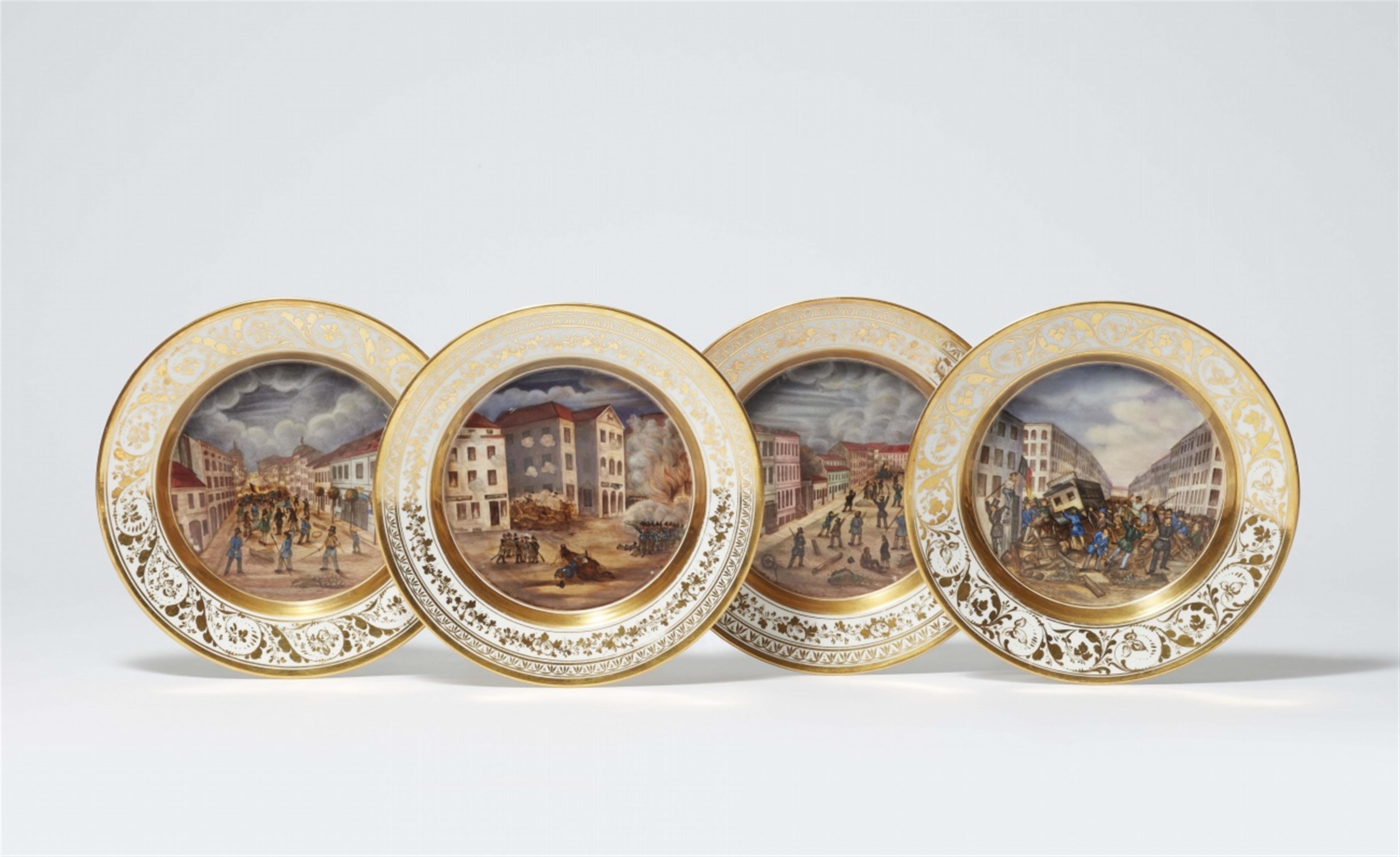 Four Berlin KPM porcelain plates with scenes from the March Revolution - image-1