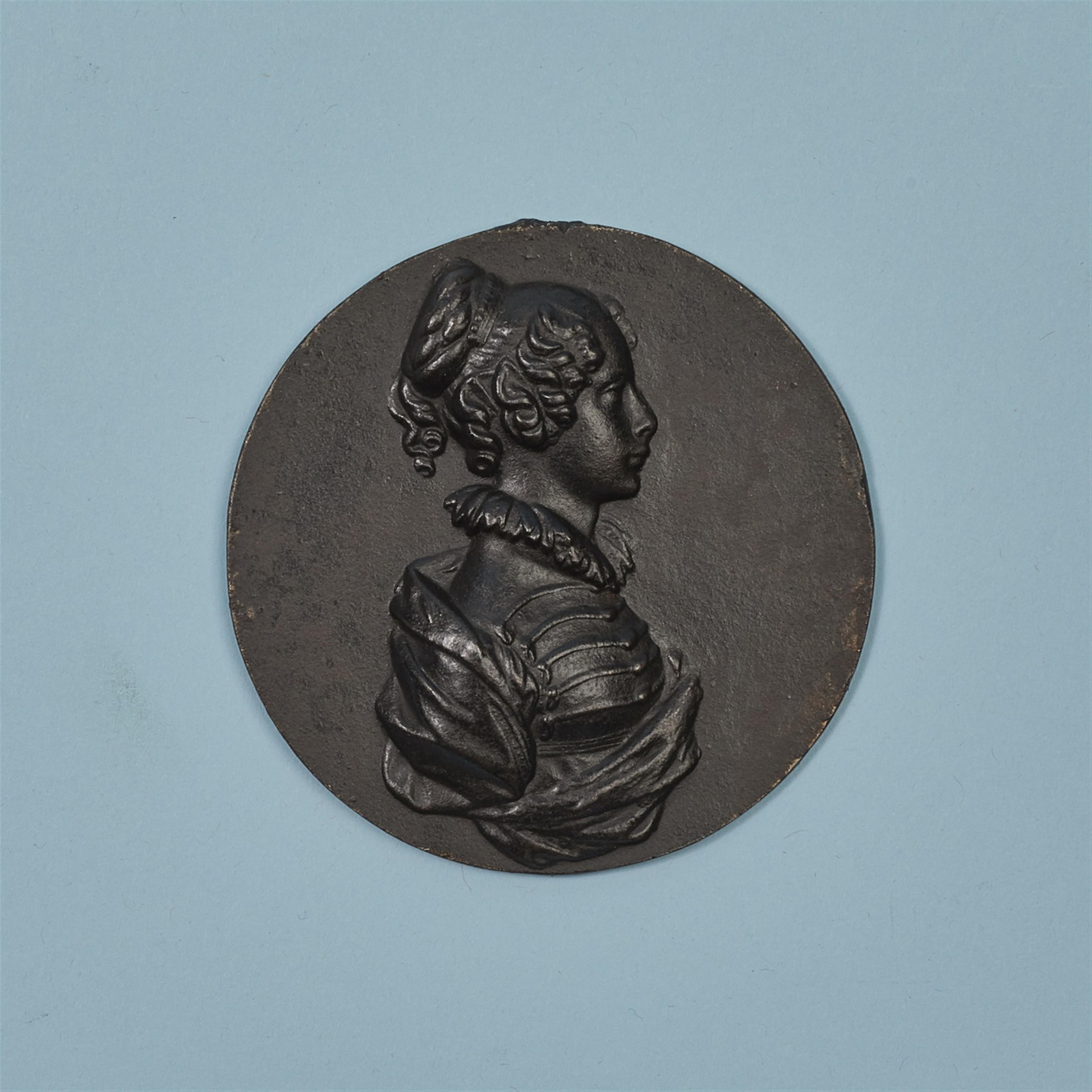 A round cast iron plaque with a portrait of Princess Luise - image-1