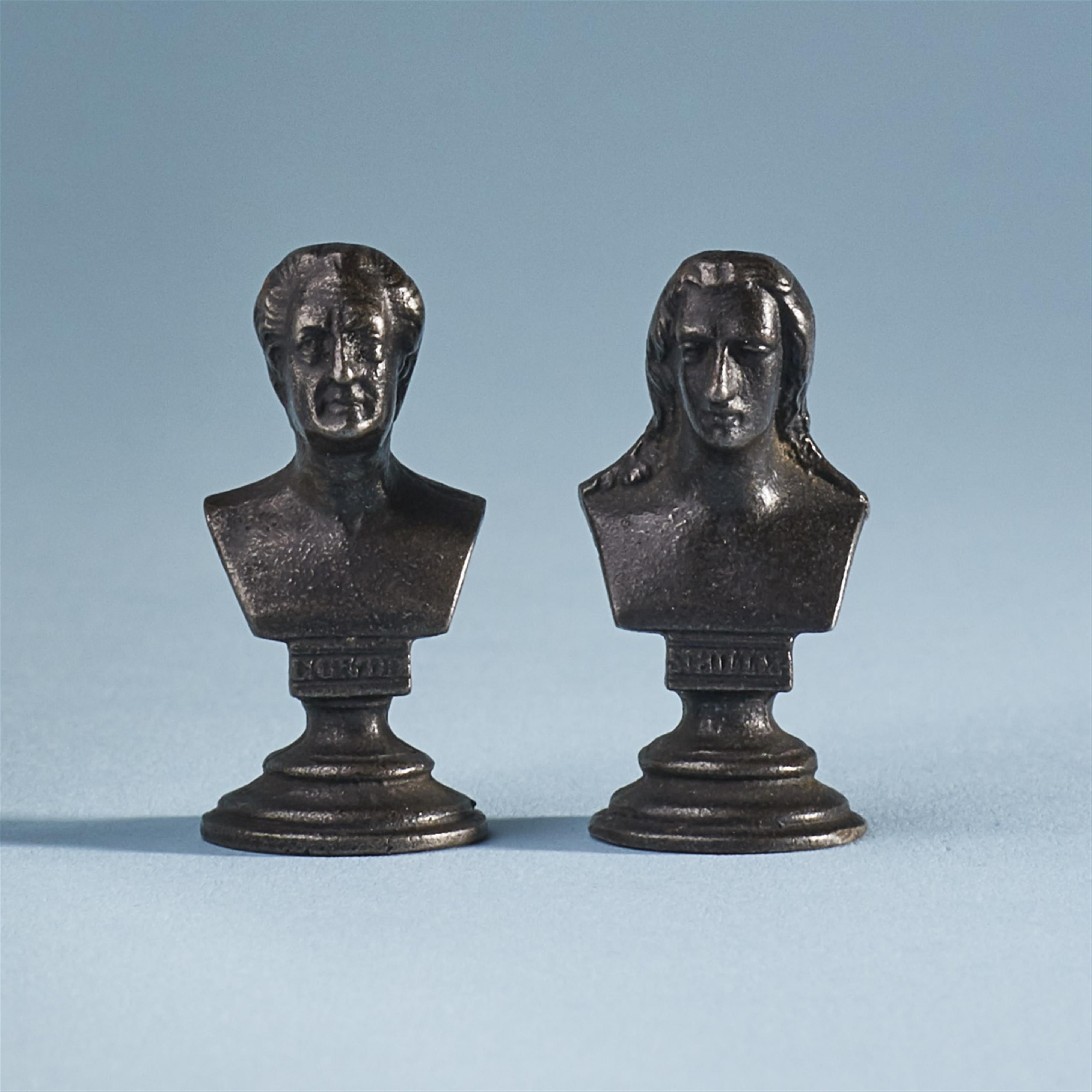 Two rare miniature cast iron busts of Goethe and Schiller - image-1